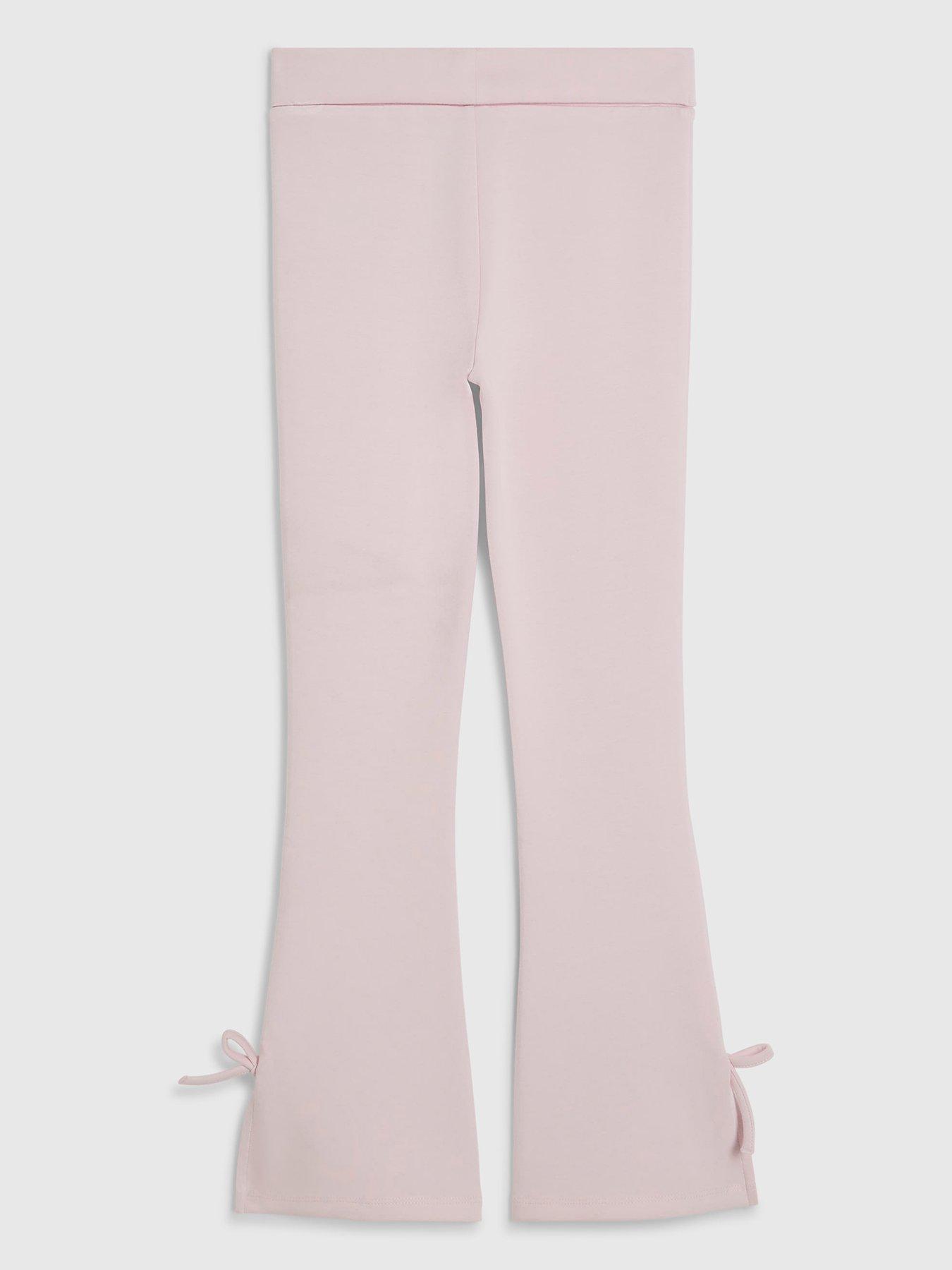 Image 2 of 4 of River Island Girls Fold Over Bow Hem Flare Trousers - Pink