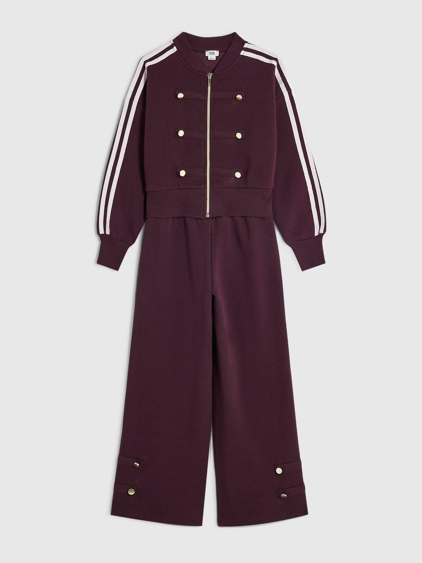 Image 3 of 5 of River Island Girls Drummer Bomber Tracksuit Set - Burgundy