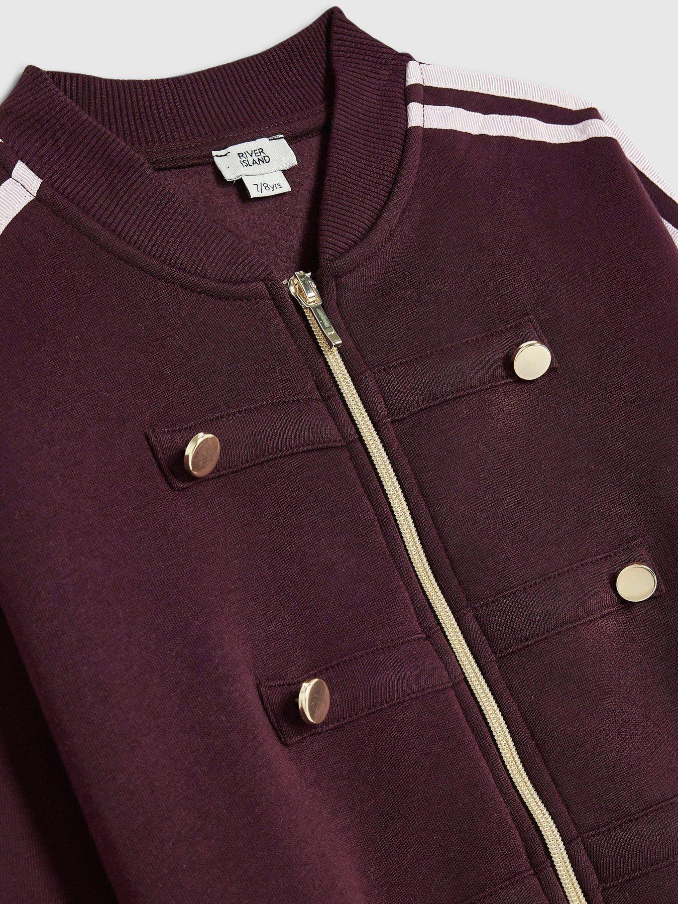 Image 5 of 5 of River Island Girls Drummer Bomber Tracksuit Set - Burgundy