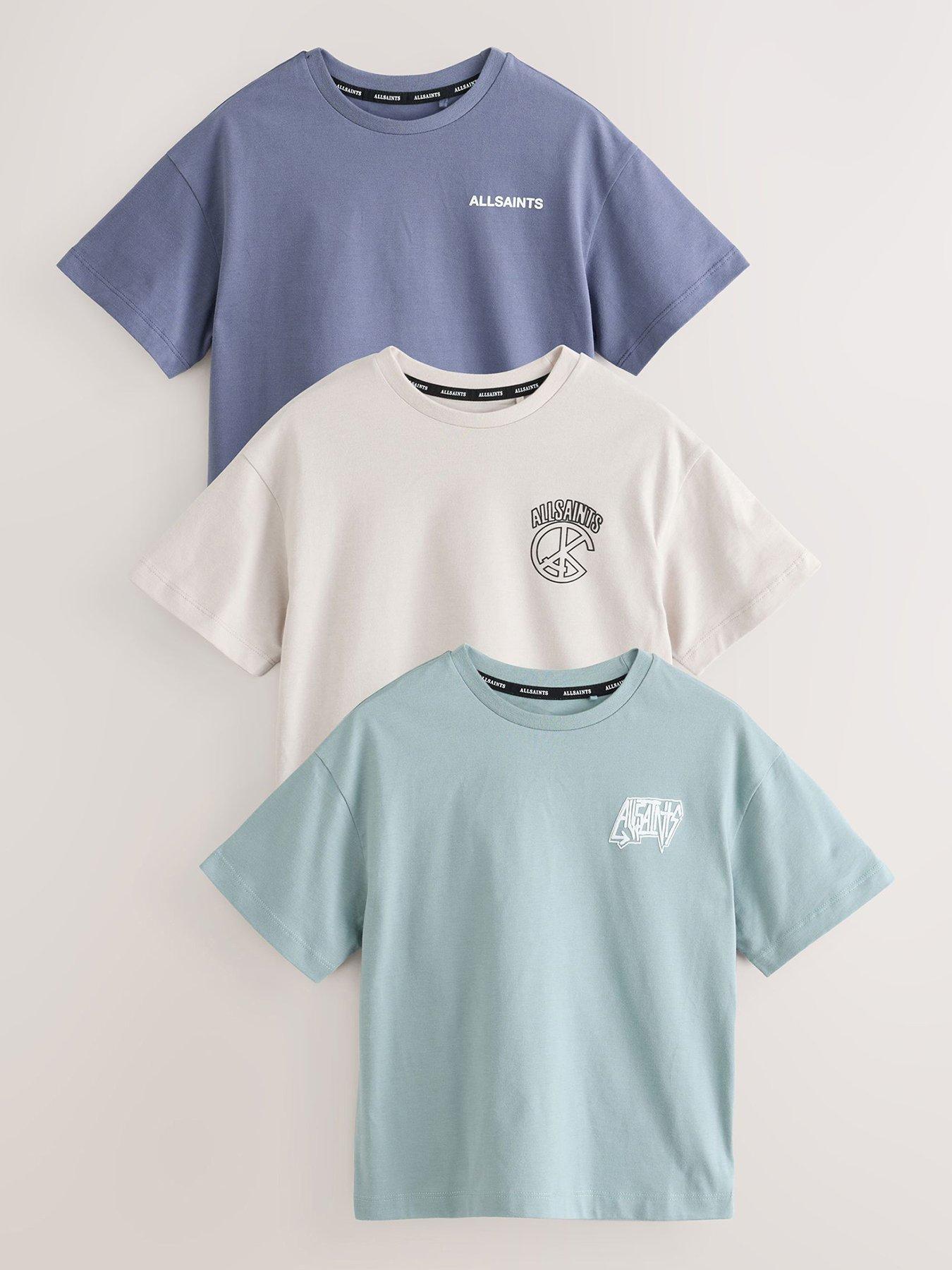 Image 1 of 6 of smALLSAINTS Boys' 3 Pack Graphic Logo Short Sleeve T-Shirts - Blue/White/Mint