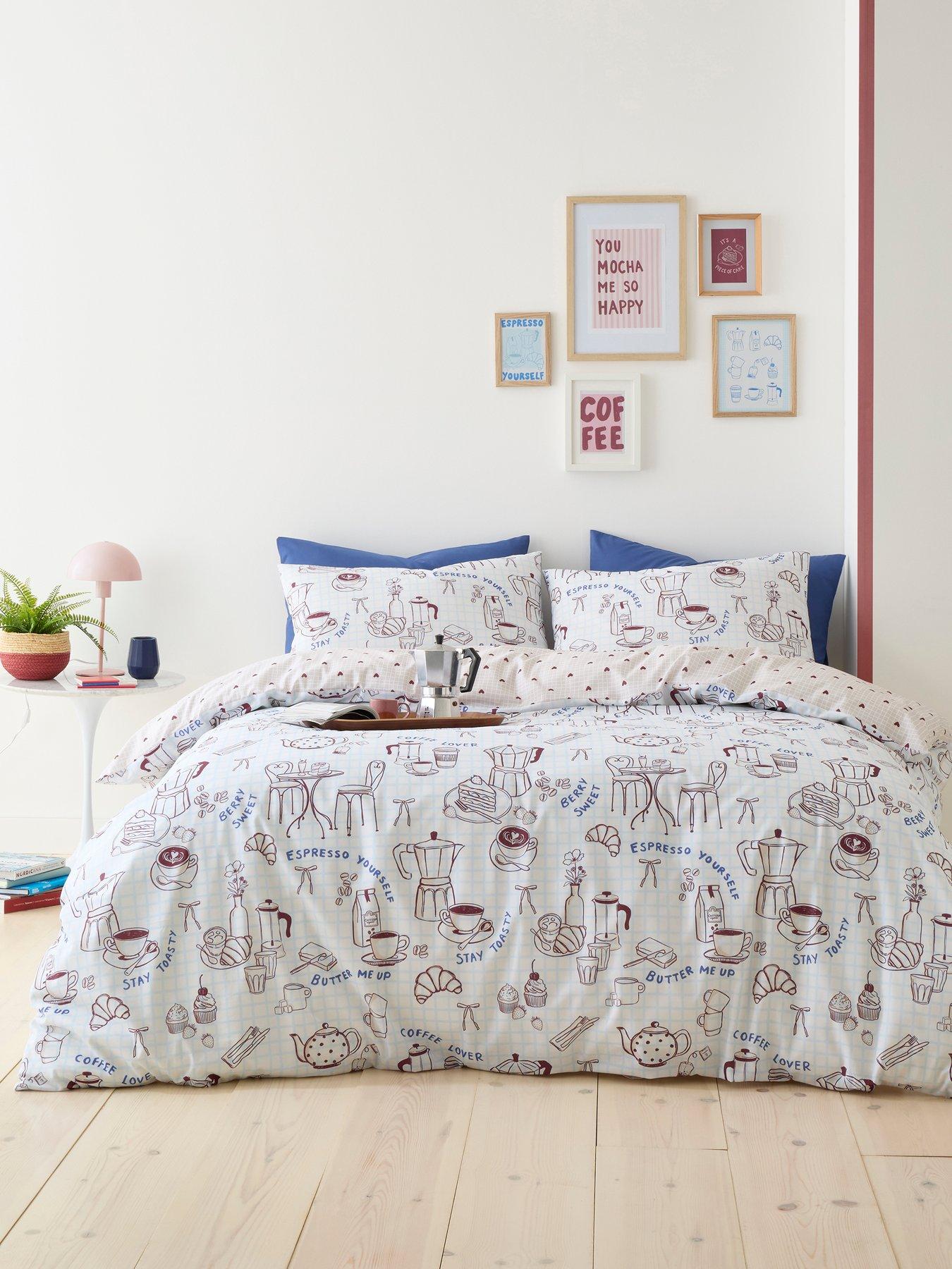 Fusion Coffee Club Duvet Cover Set In Blue