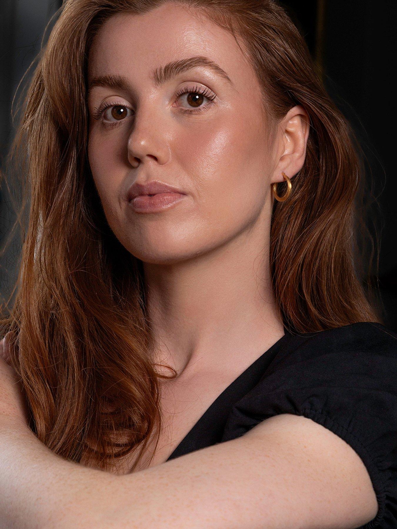 Image 2 of 5 of The Love Collection Gold Plated Sterling Silver Textured Hoop Creoles