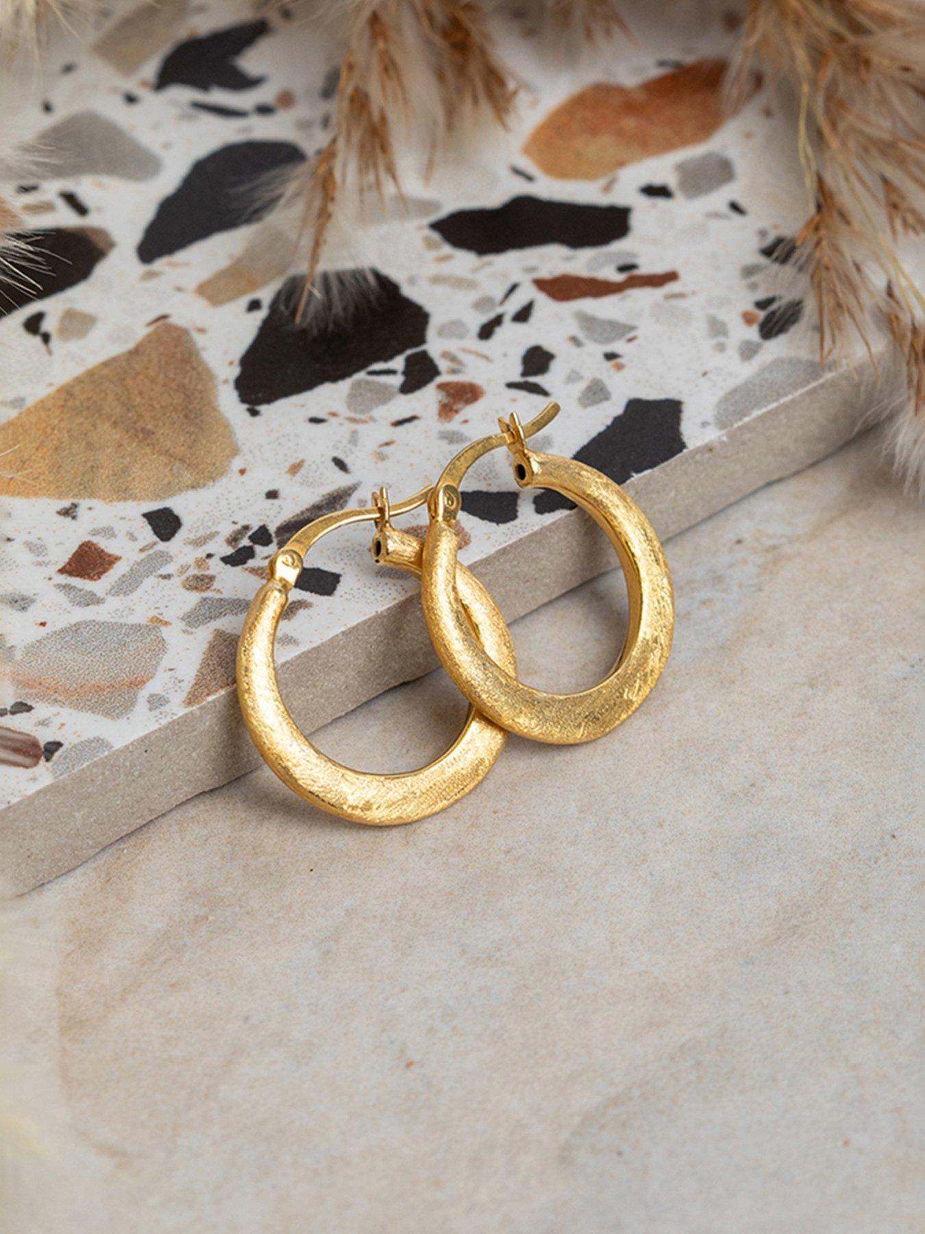 Image 4 of 5 of The Love Collection Gold Plated Sterling Silver Textured Hoop Creoles