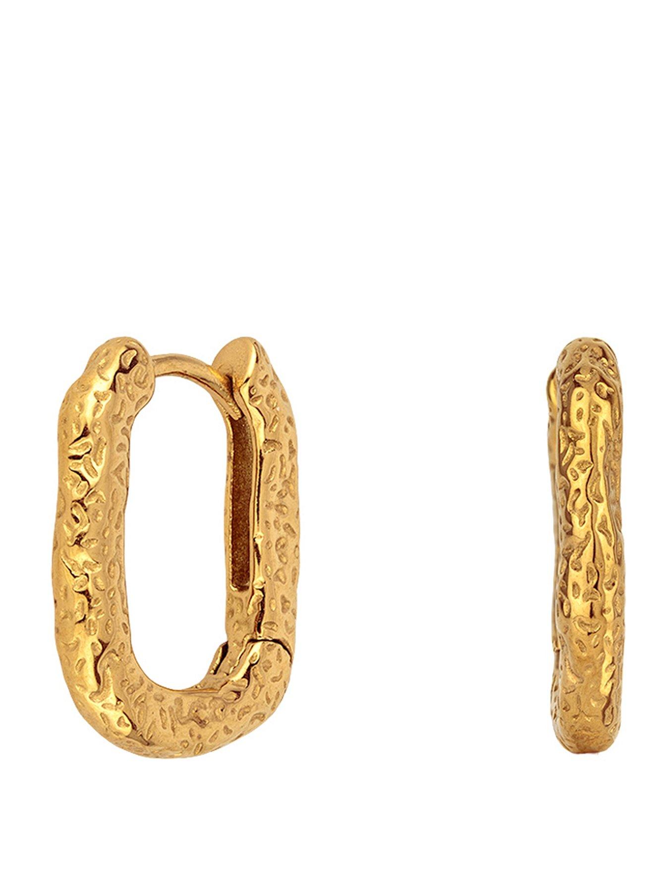 The Love Collection Gold Plated Stainless Steel Molten Squared Huggies, Gold, Women