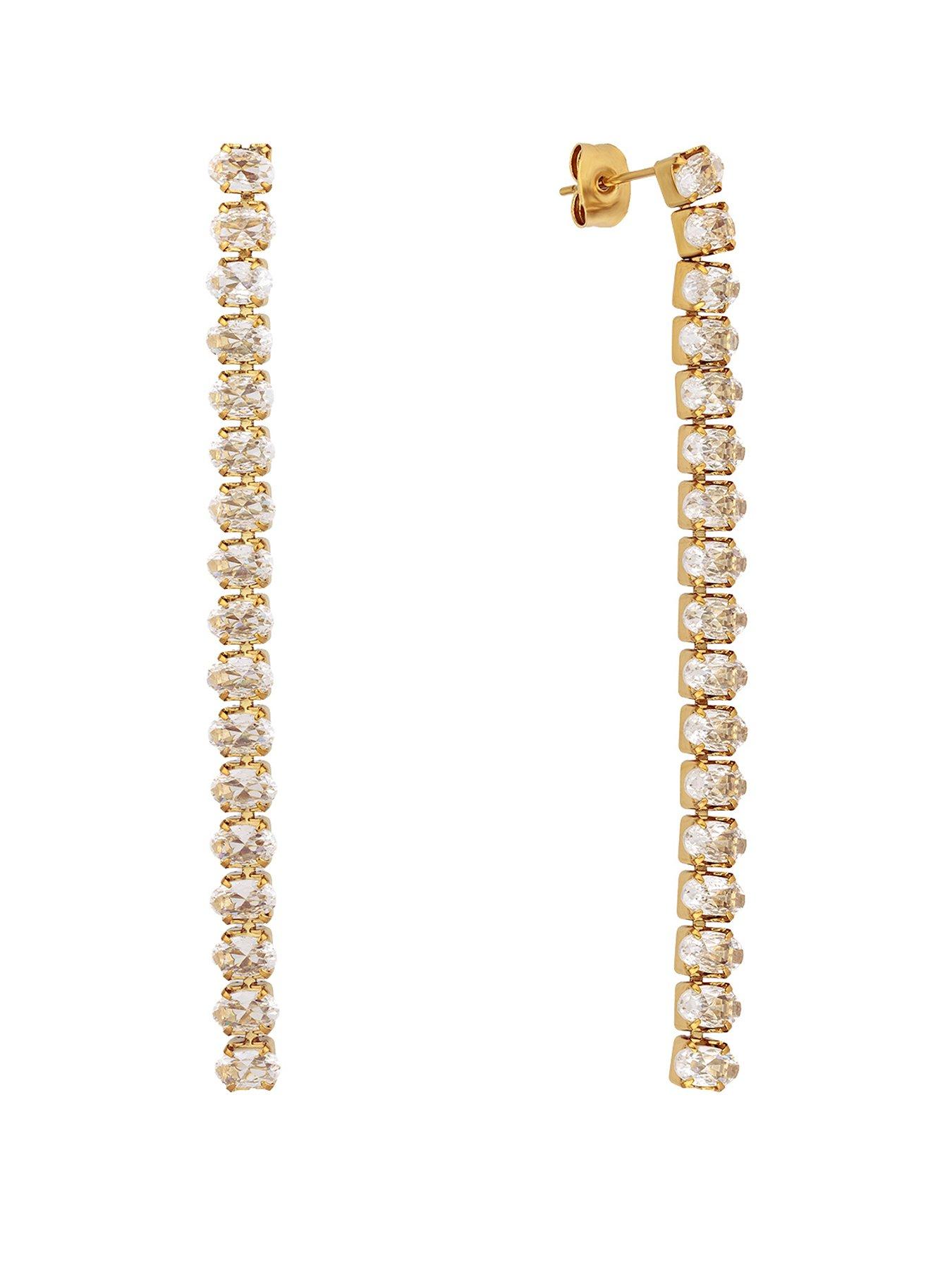 The Love Collection Gold Plated Stainless Steel Oval CZ Tennis Droppers, Gold, Women