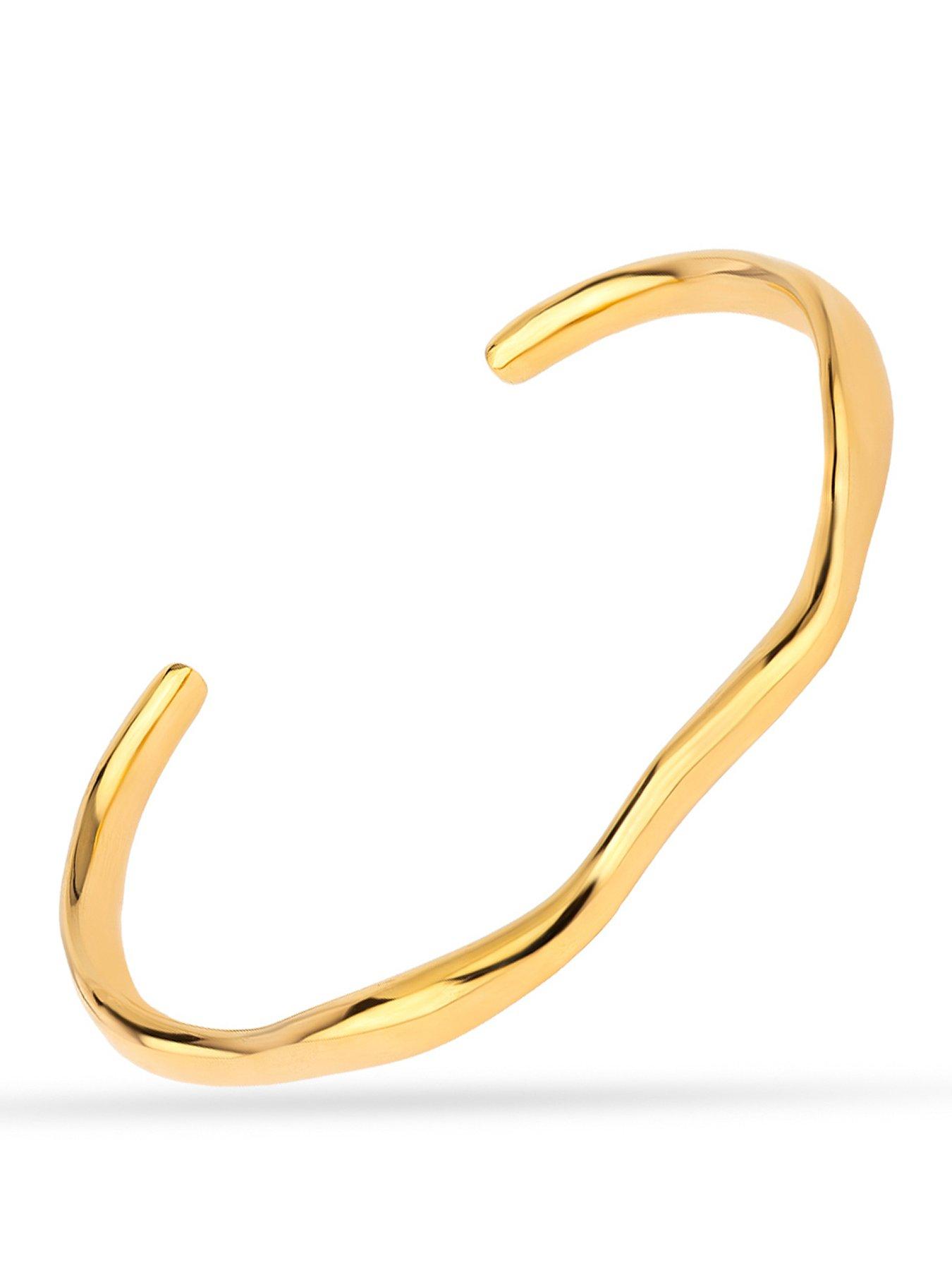 The Love Collection Gold Plated Stainless Steel Wavey Cuff Bangle, Gold, Men