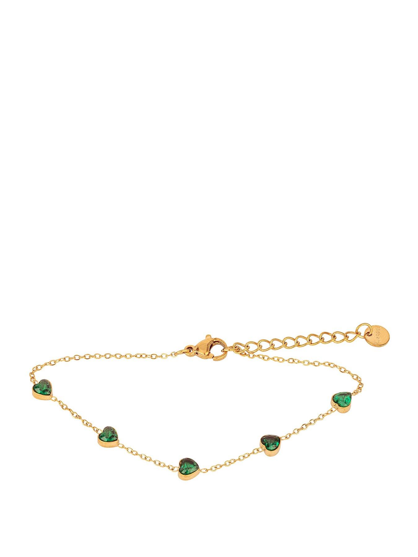 Image 1 of 5 of The Love Collection Gold Plated Stainless Steel Emerald CZ Multi Heart Enamel Bracelet