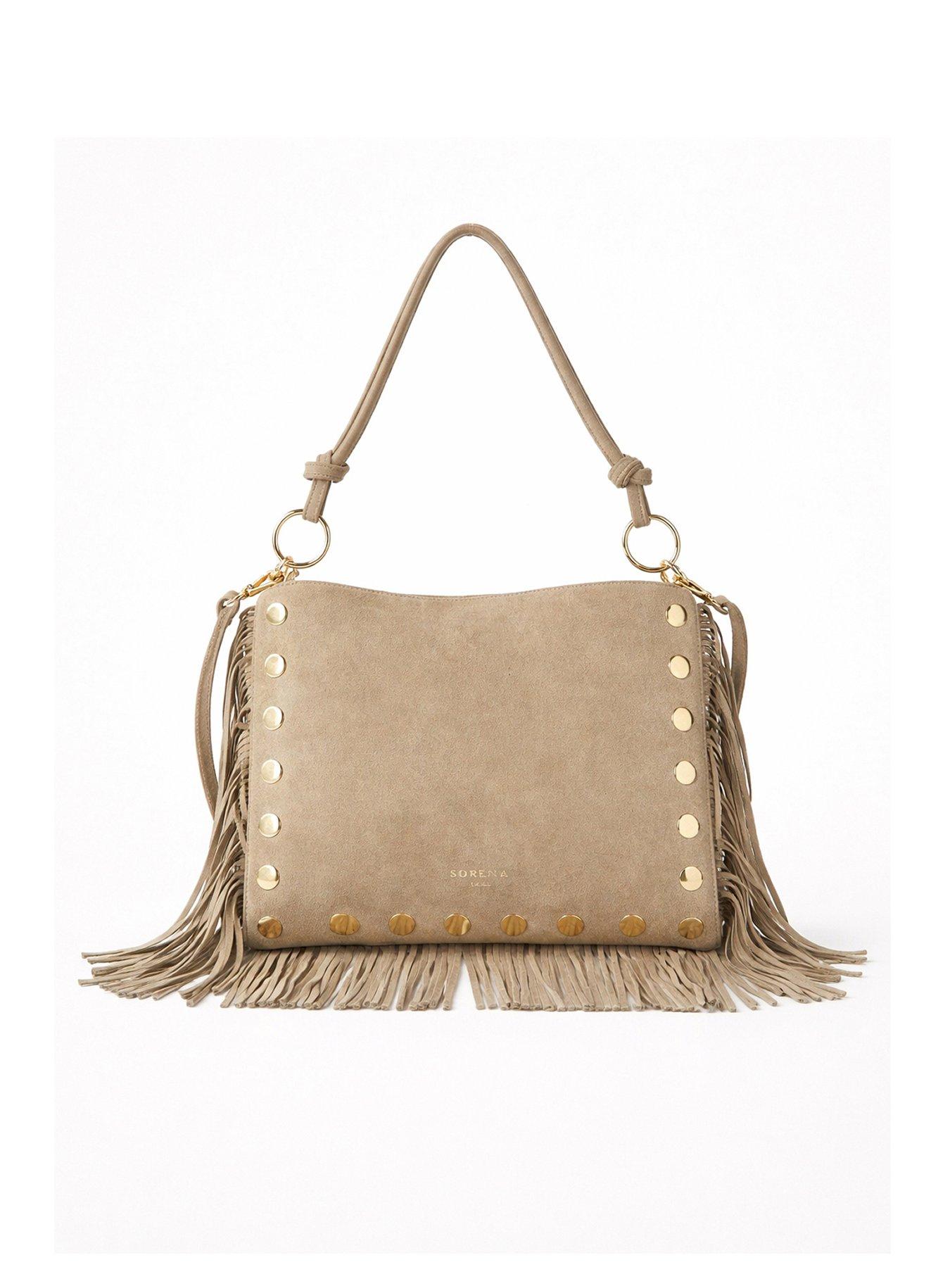 Sorena Simona Suede Beize Crossbody Bag - Beige