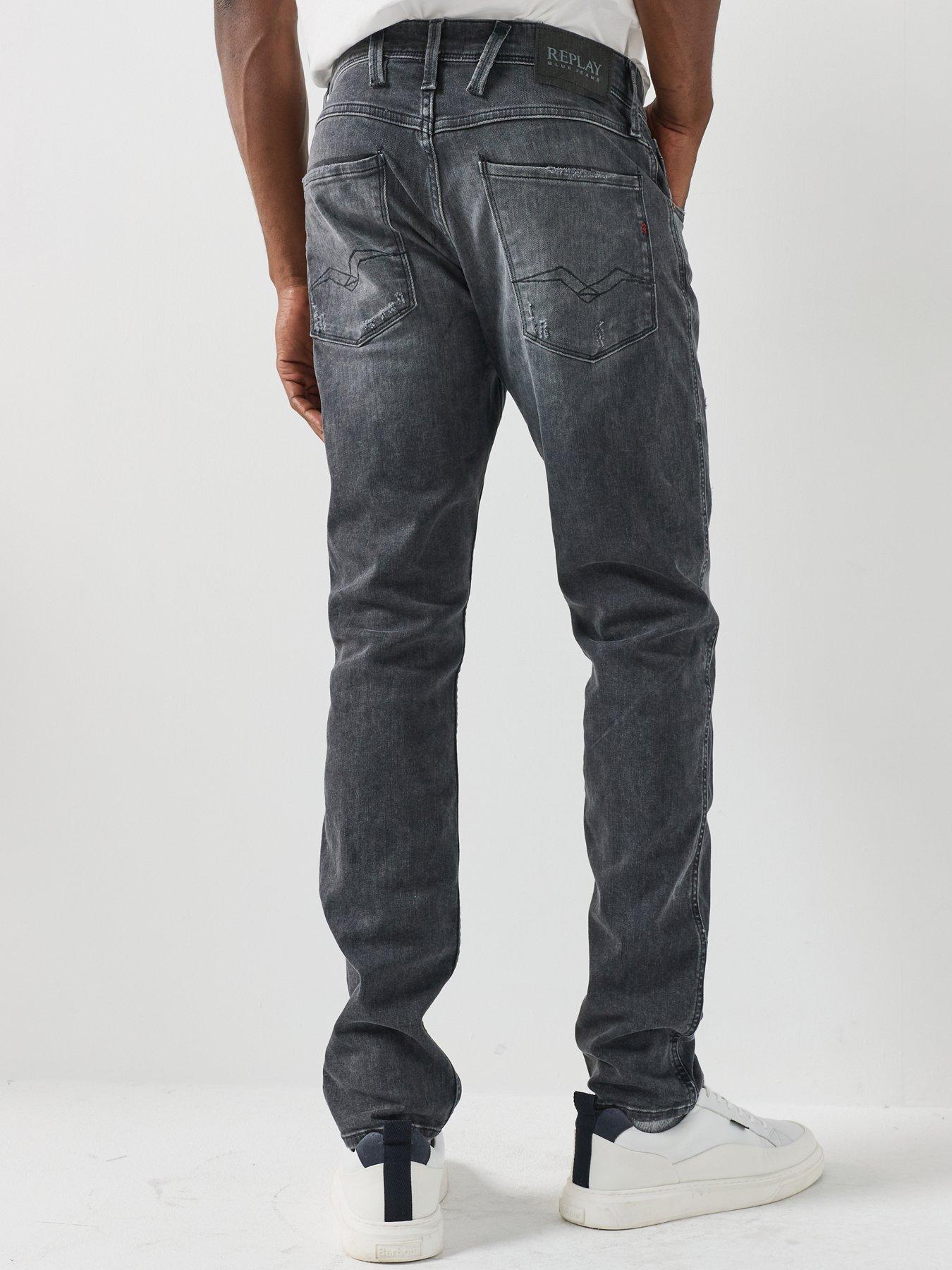 Image 2 of 6 of Replay Mens Anbass Distressed Slim Fit Jeans - Dark Grey