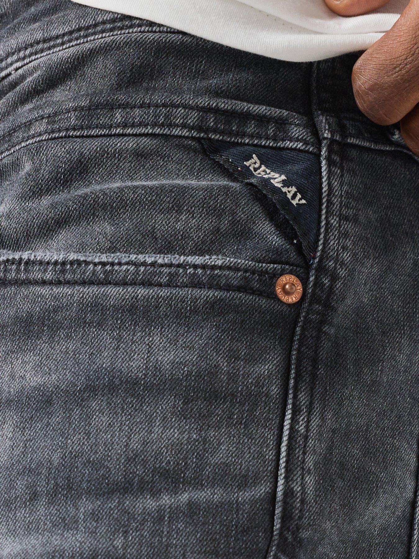 Image 5 of 6 of Replay Mens Anbass Distressed Slim Fit Jeans - Dark Grey