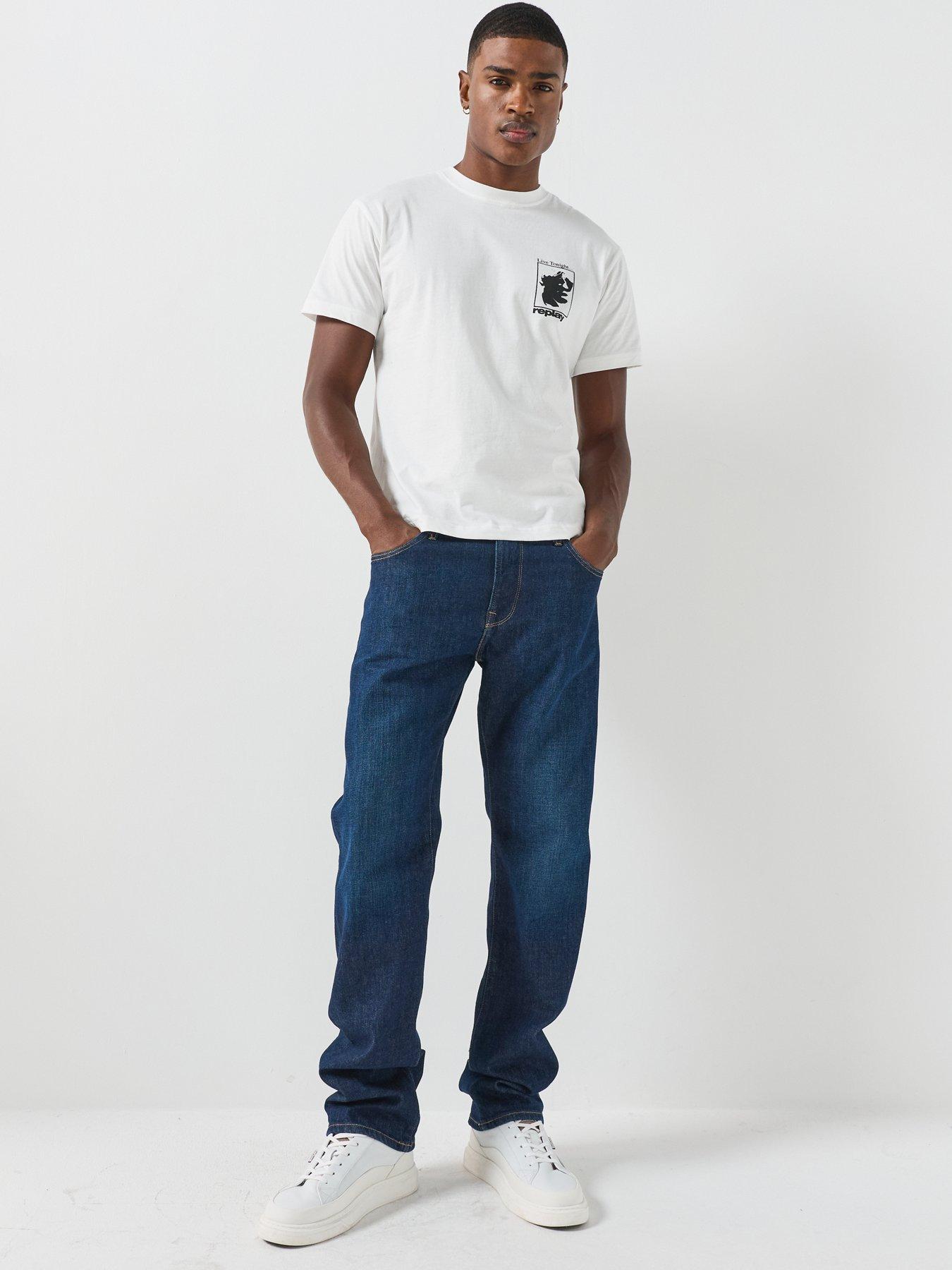 Image 3 of 6 of Replay Mens Aideen Cotton Stretch Straight Jeans - Dark Blue