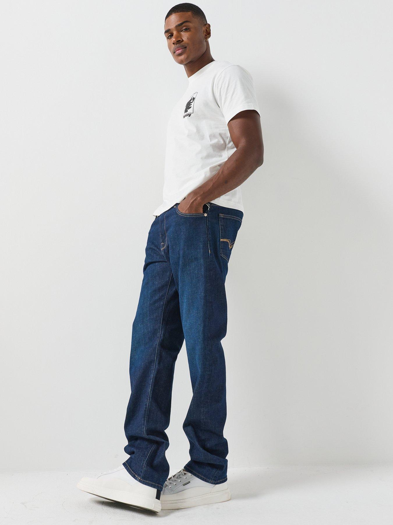 Image 4 of 6 of Replay Mens Aideen Cotton Stretch Straight Jeans - Dark Blue