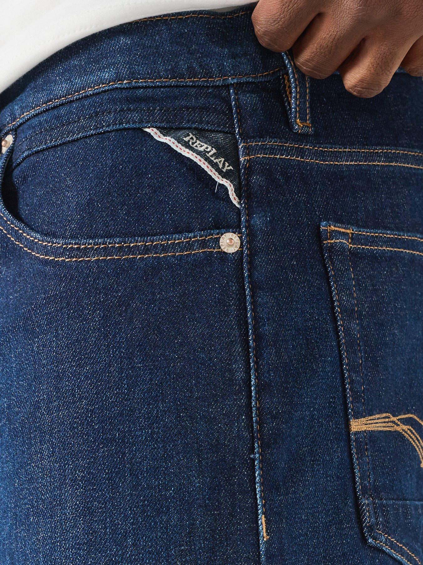 Image 5 of 6 of Replay Mens Aideen Cotton Stretch Straight Jeans - Dark Blue