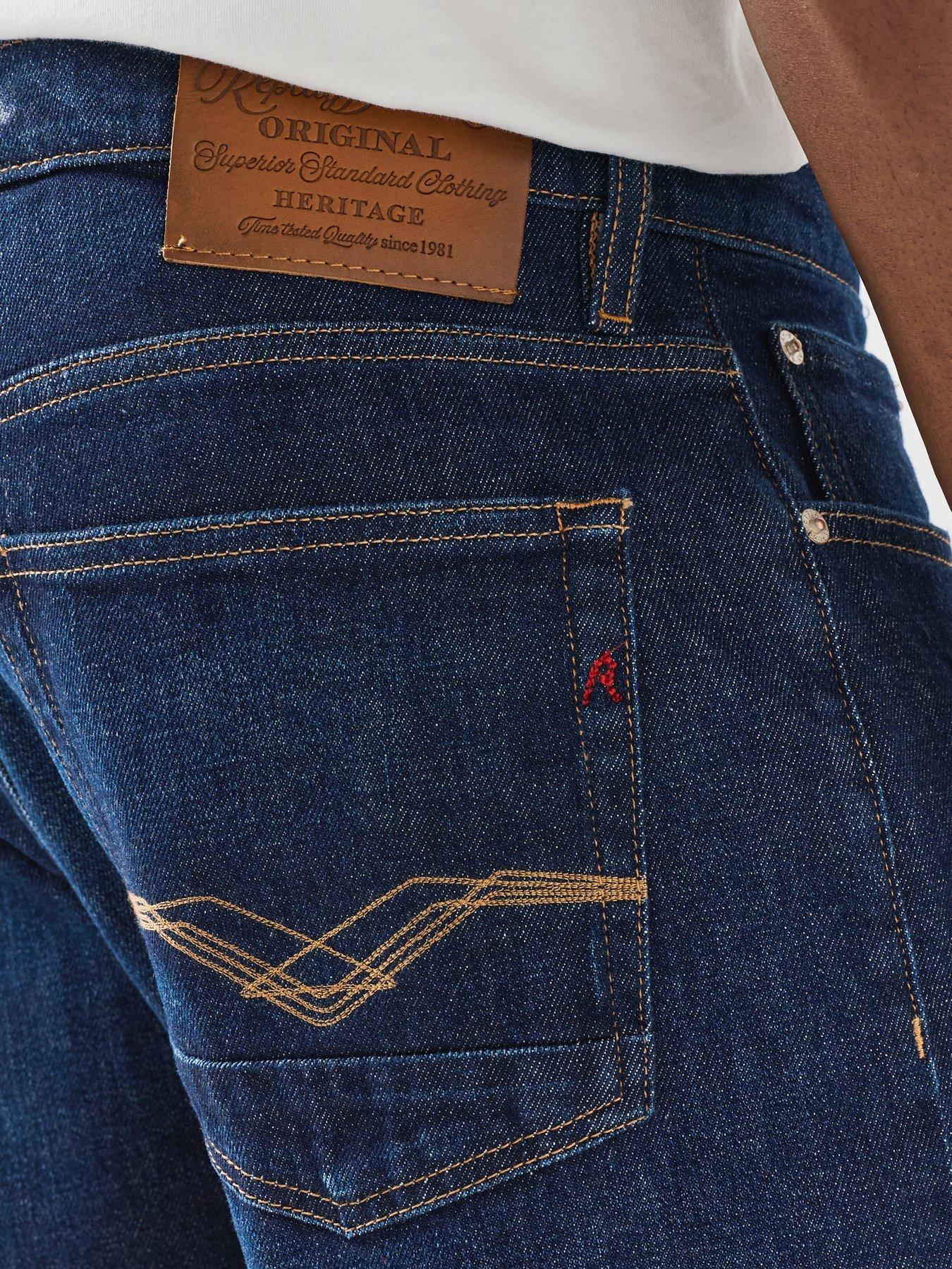 Image 6 of 6 of Replay Mens Aideen Cotton Stretch Straight Jeans - Dark Blue