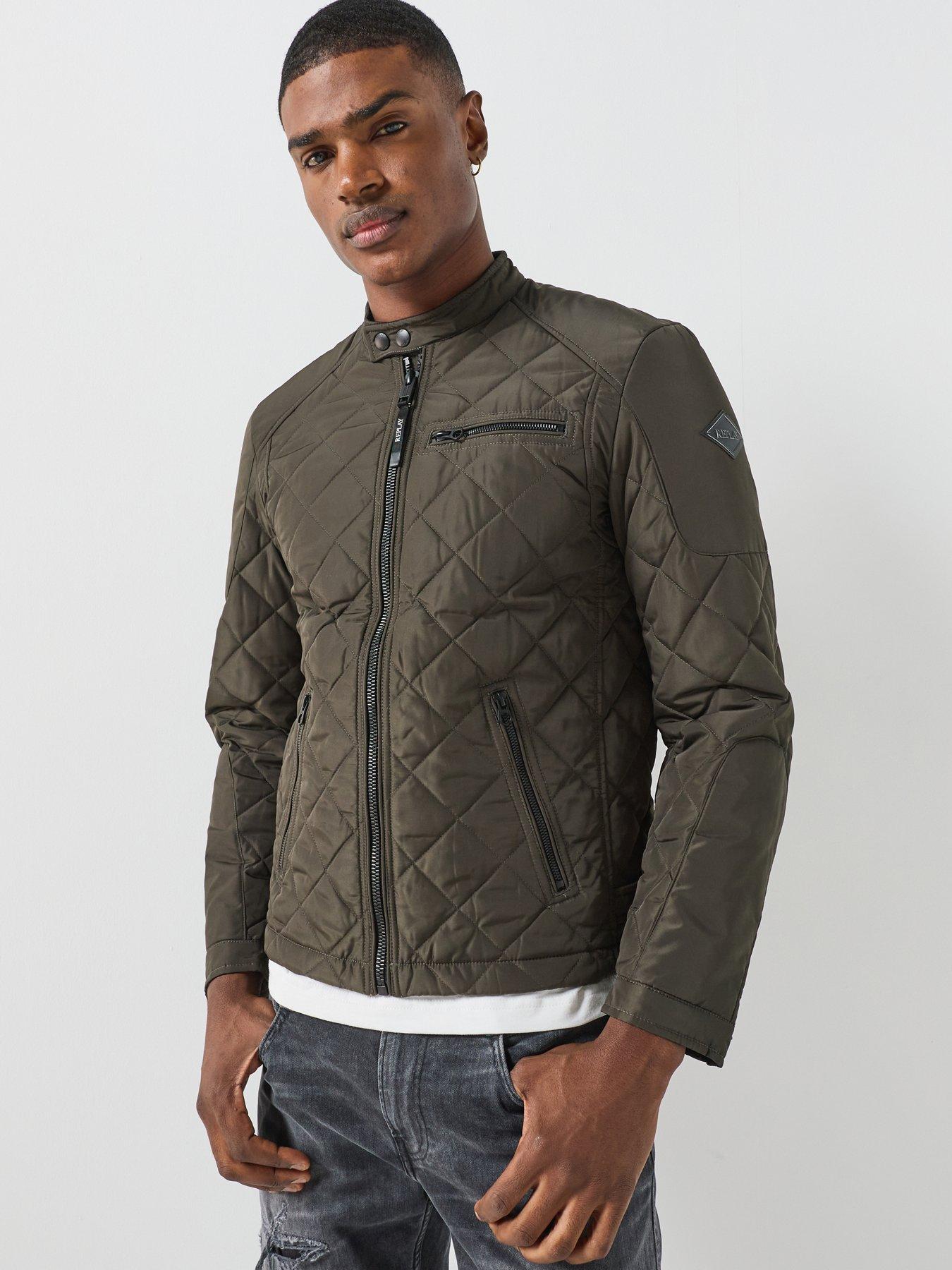 Image 1 of 6 of Replay Mens Regular Fit Quilted Zip Pocket Jacket - Dark Green