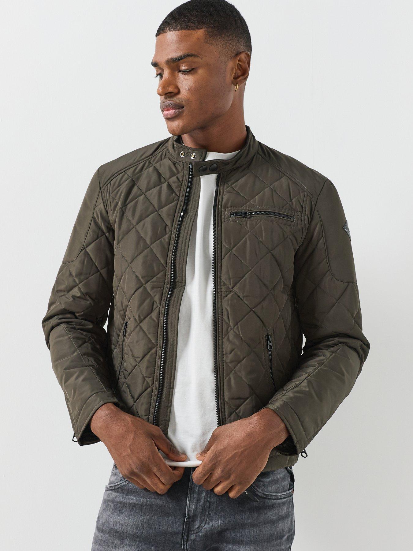 Image 4 of 6 of Replay Mens Regular Fit Quilted Zip Pocket Jacket - Dark Green