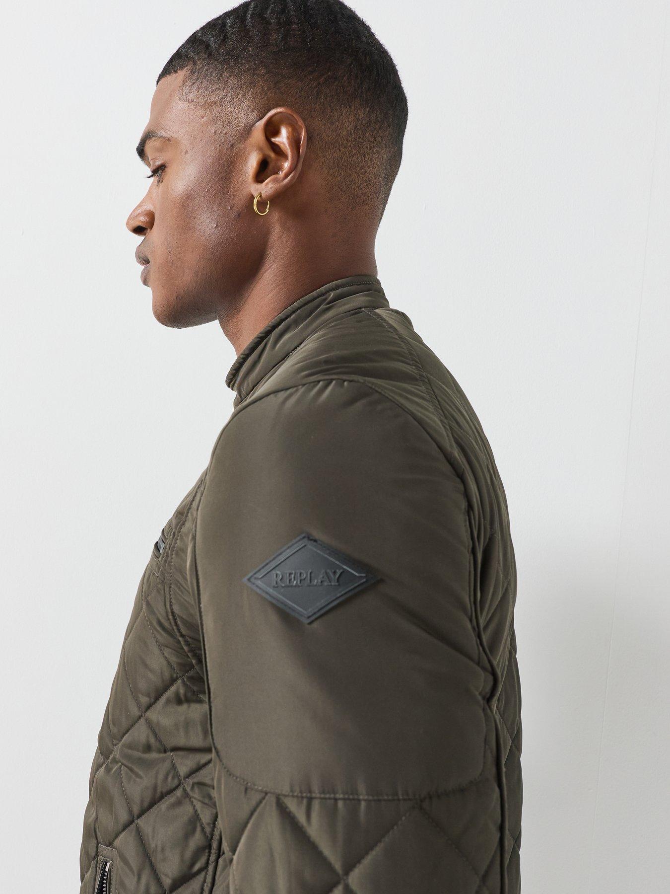 Image 5 of 6 of Replay Mens Regular Fit Quilted Zip Pocket Jacket - Dark Green