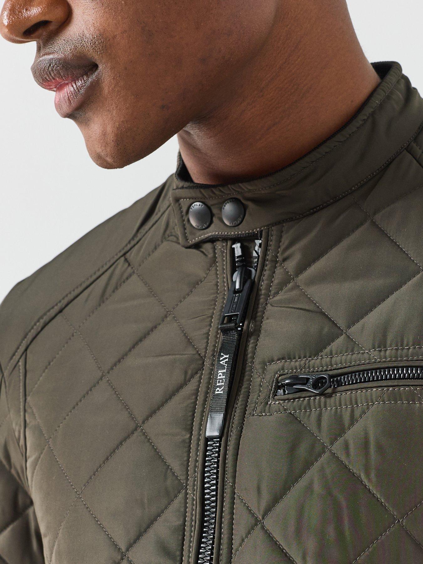 Image 6 of 6 of Replay Mens Regular Fit Quilted Zip Pocket Jacket - Dark Green