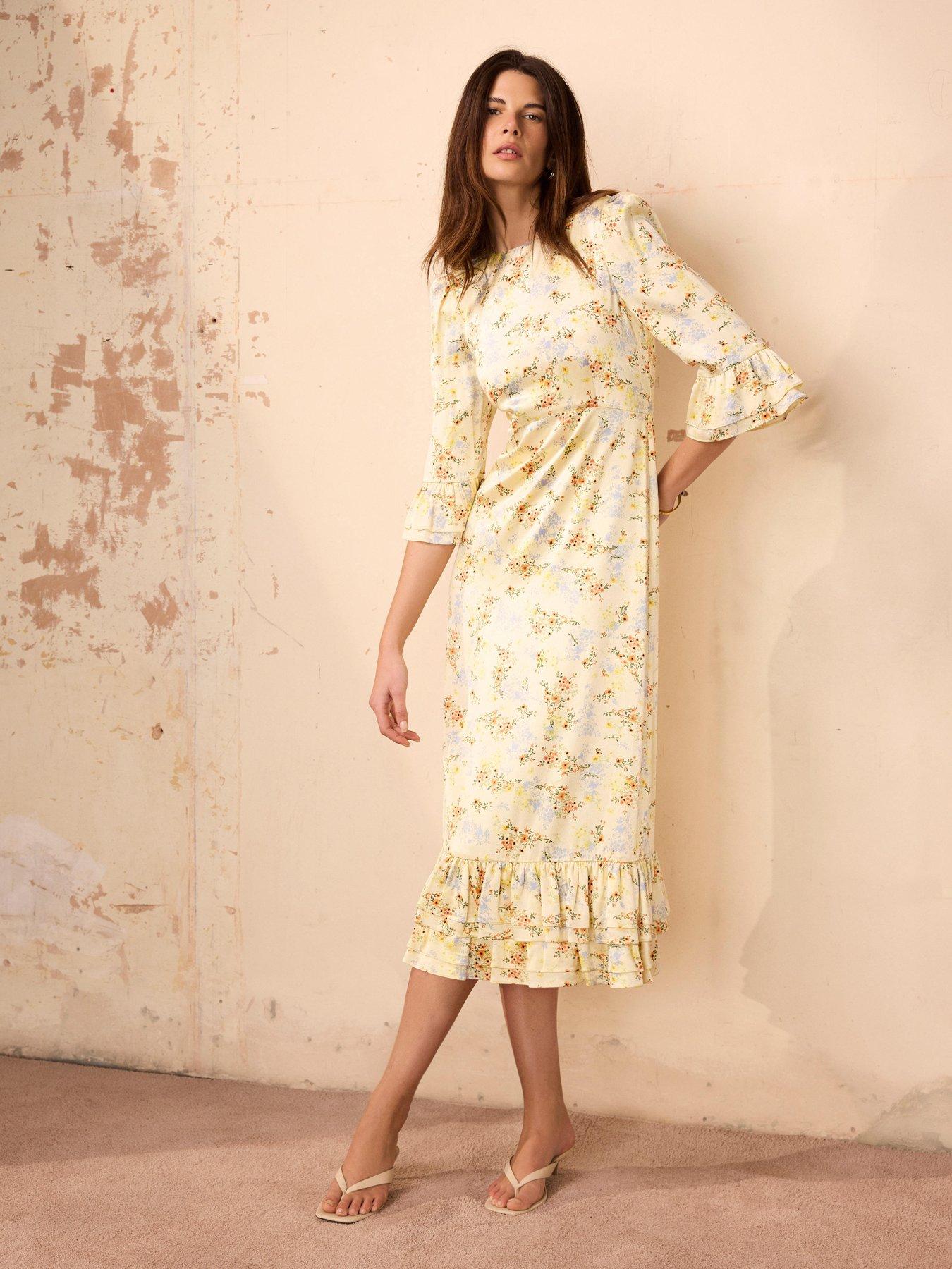 Mint Velvet Floral Print Ruffle Midi Dress - Yellow