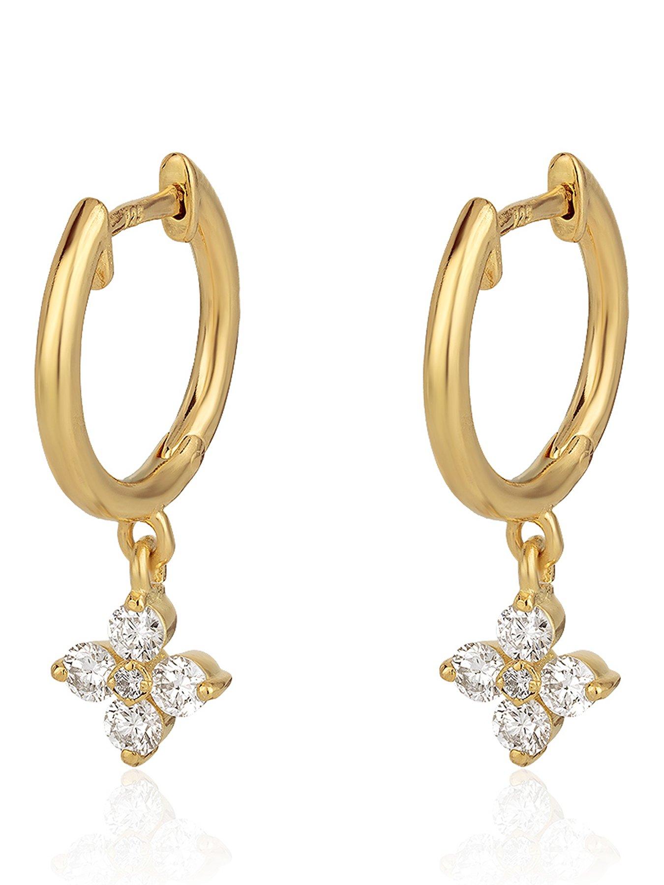 Image 1 of 5 of The Love Collection Womens Flower Drop Lab Grown Diamond Huggie Hoop Earrings - Multi