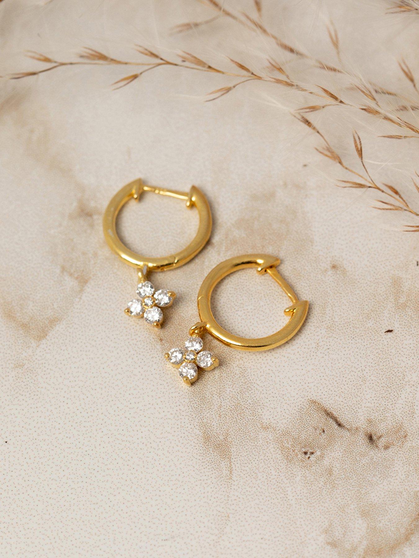 Image 2 of 5 of The Love Collection Womens Flower Drop Lab Grown Diamond Huggie Hoop Earrings - Multi
