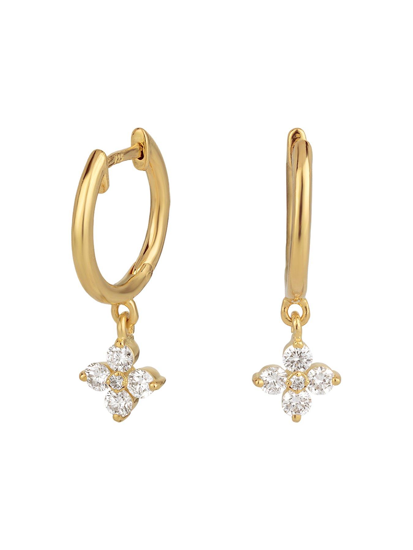 Image 3 of 5 of The Love Collection Womens Flower Drop Lab Grown Diamond Huggie Hoop Earrings - Multi