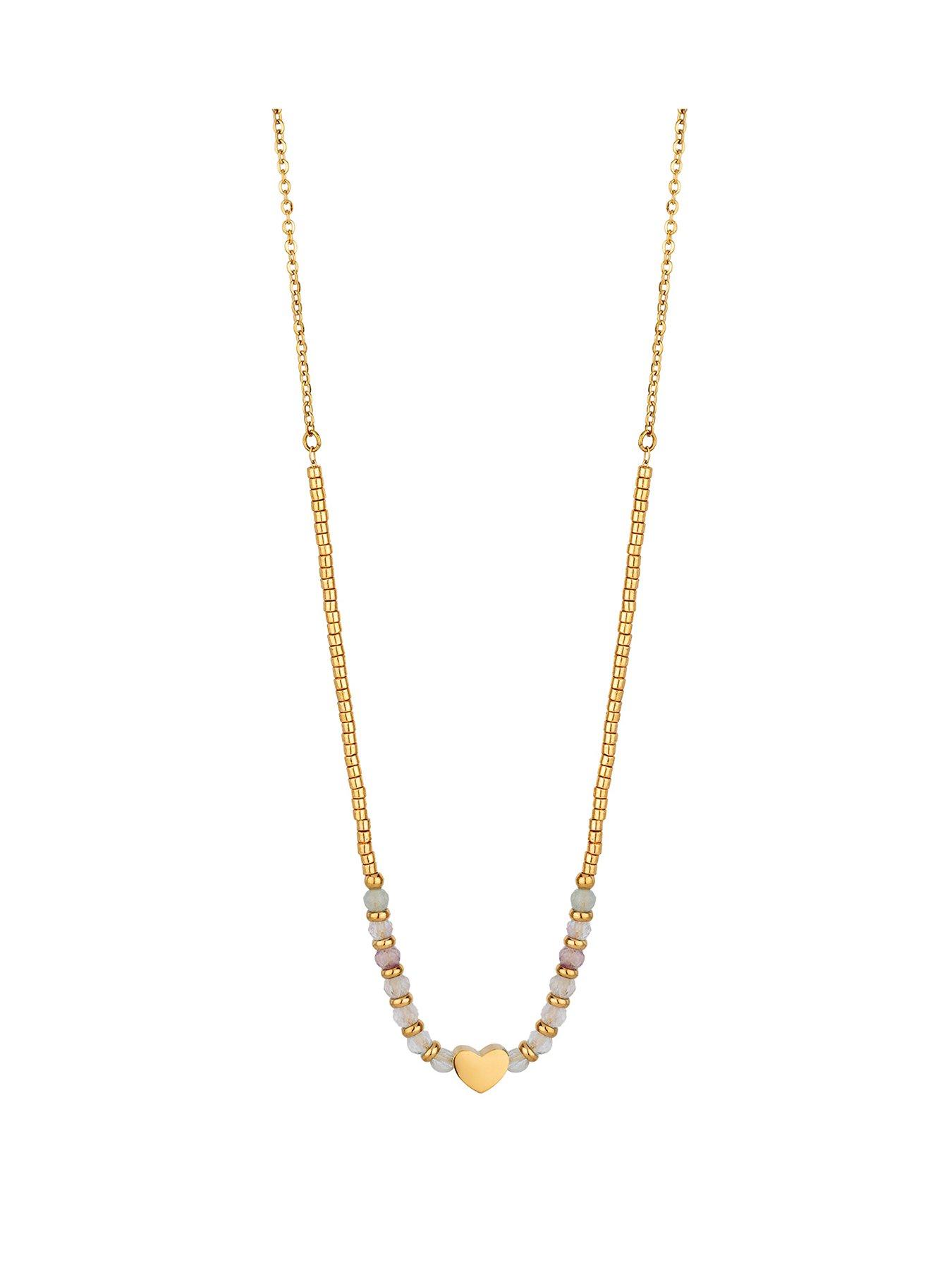 Image 1 of 5 of The Love Collection Gold Plated Stainless Steel Purple Fluorite Heart Necklace
