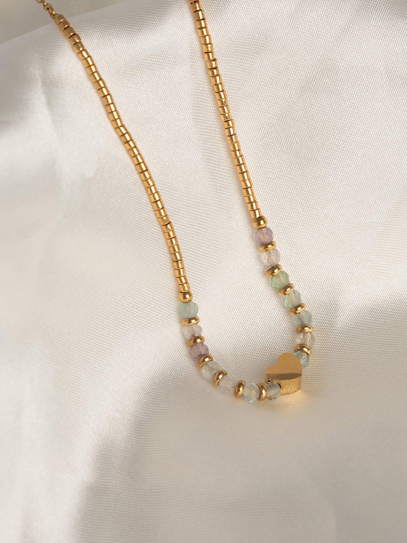 Image 4 of 5 of The Love Collection Gold Plated Stainless Steel Purple Fluorite Heart Necklace