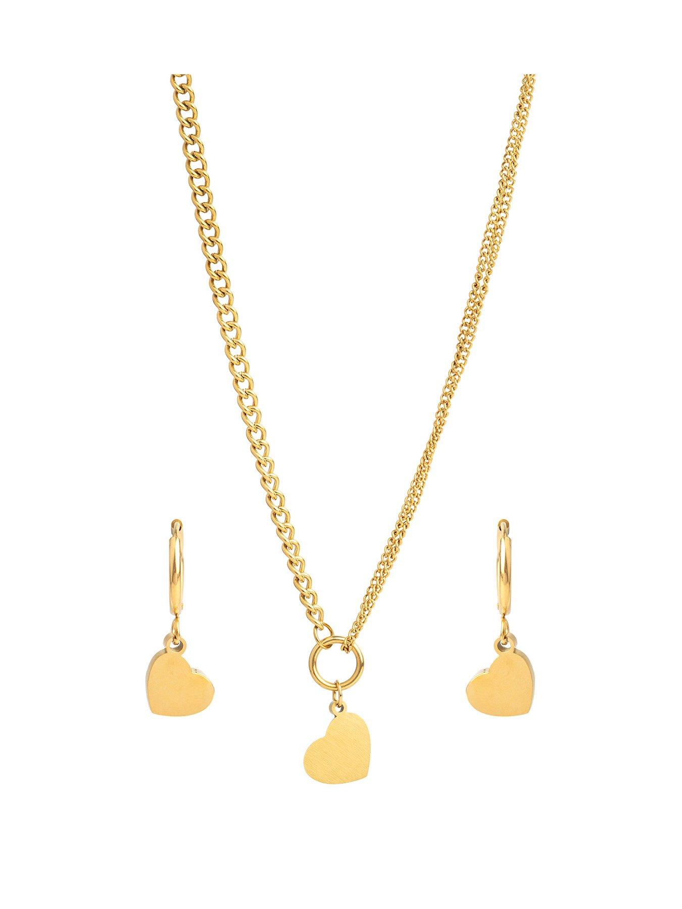 Image 1 of 6 of The Love Collection Gold Plated Stainless Steel Heart Personalised Necklace & Earrings Set