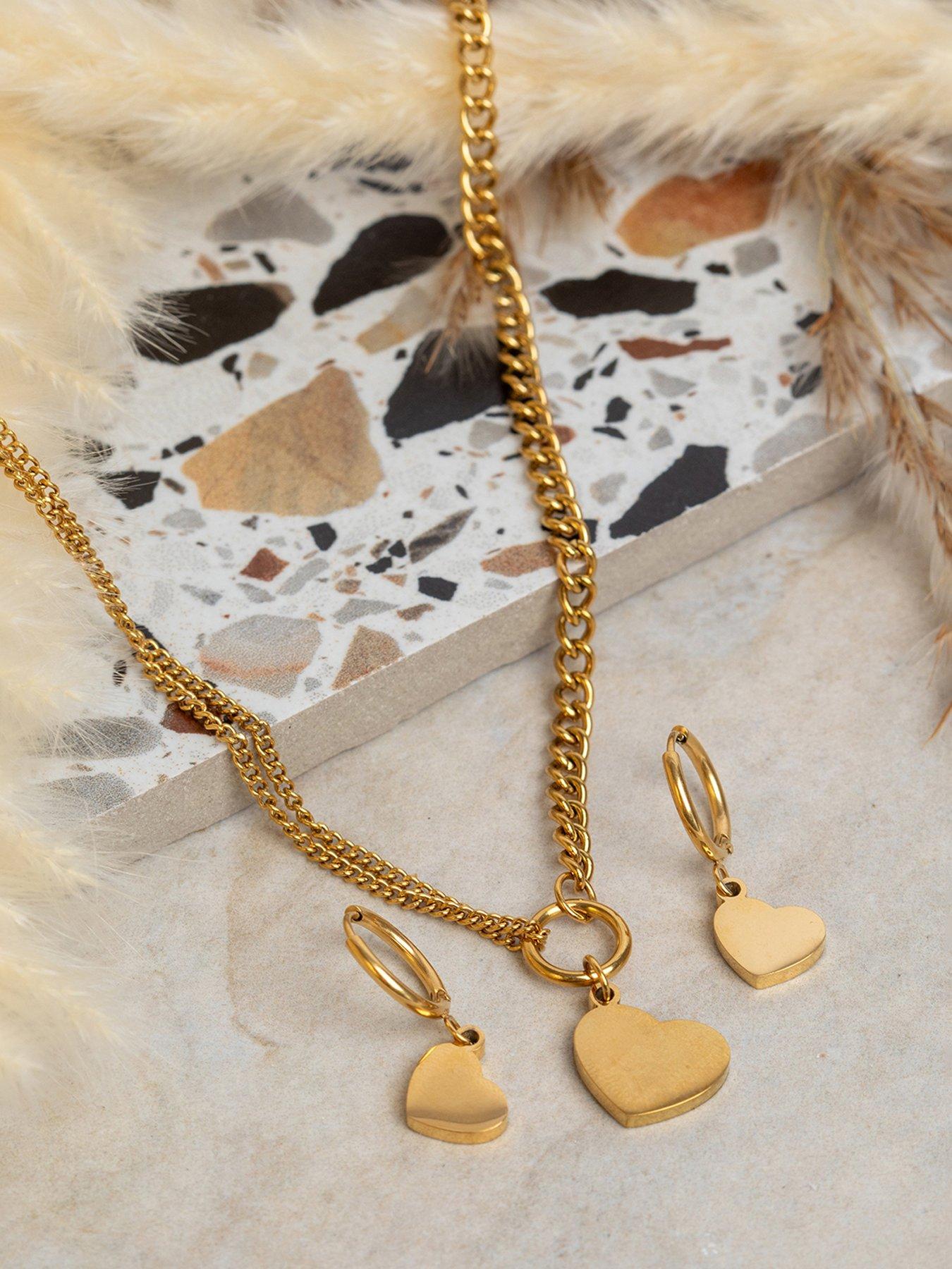 Image 5 of 6 of The Love Collection Gold Plated Stainless Steel Heart Personalised Necklace & Earrings Set