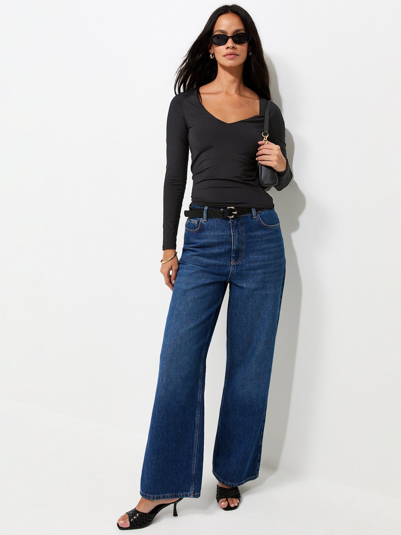 Image 3 of 5 of New Look Womens Slinky Jersey V-Neck Long Sleeve Blouse - Black