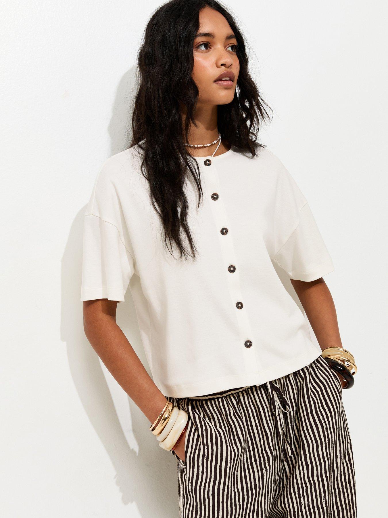 New Look Premium Heavyweight Cotton Button Through T-Shirt - White