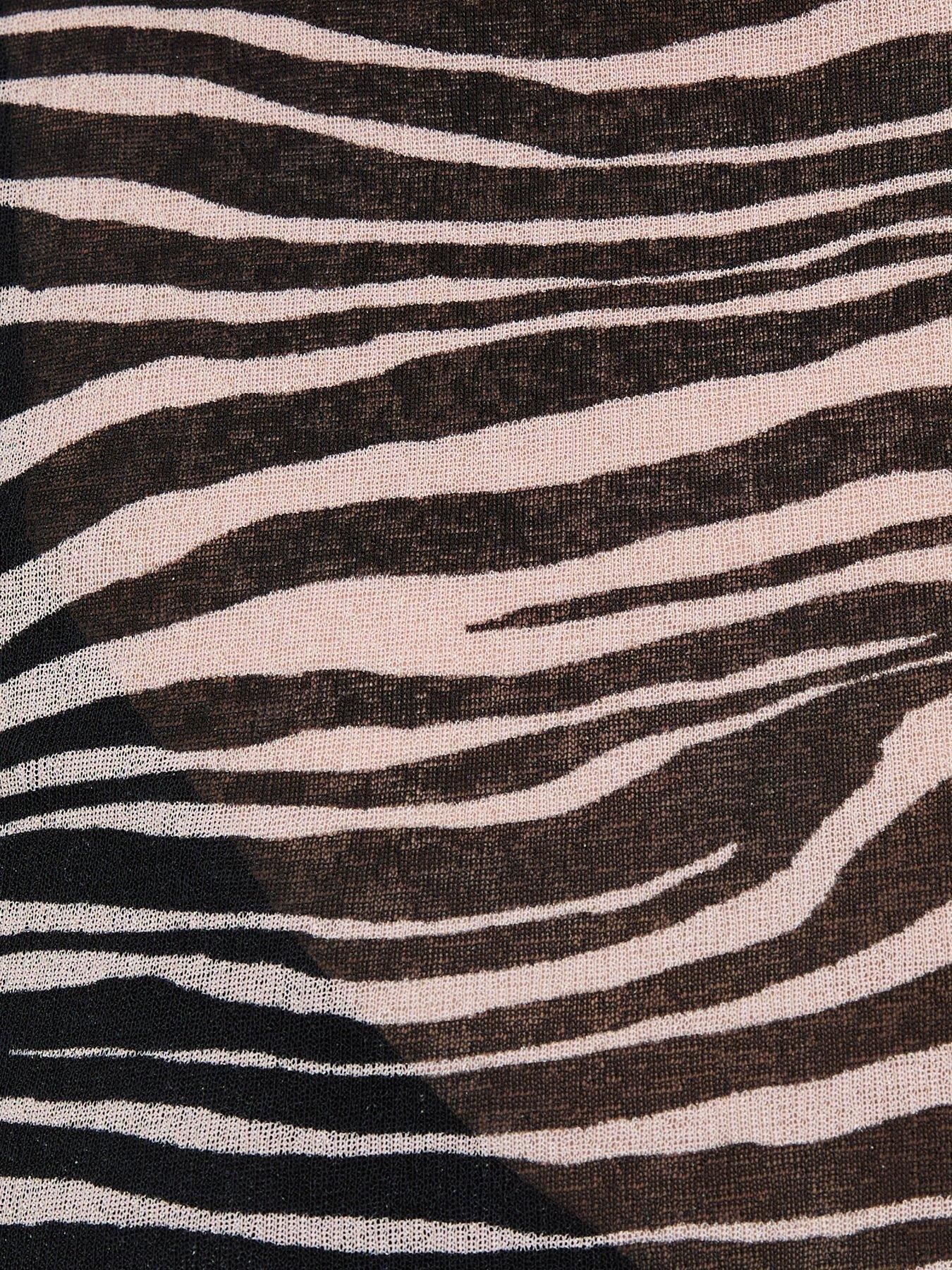 Image 4 of 4 of New Look Zebra Print High Neck Long Sleeve Mesh Top - Brown