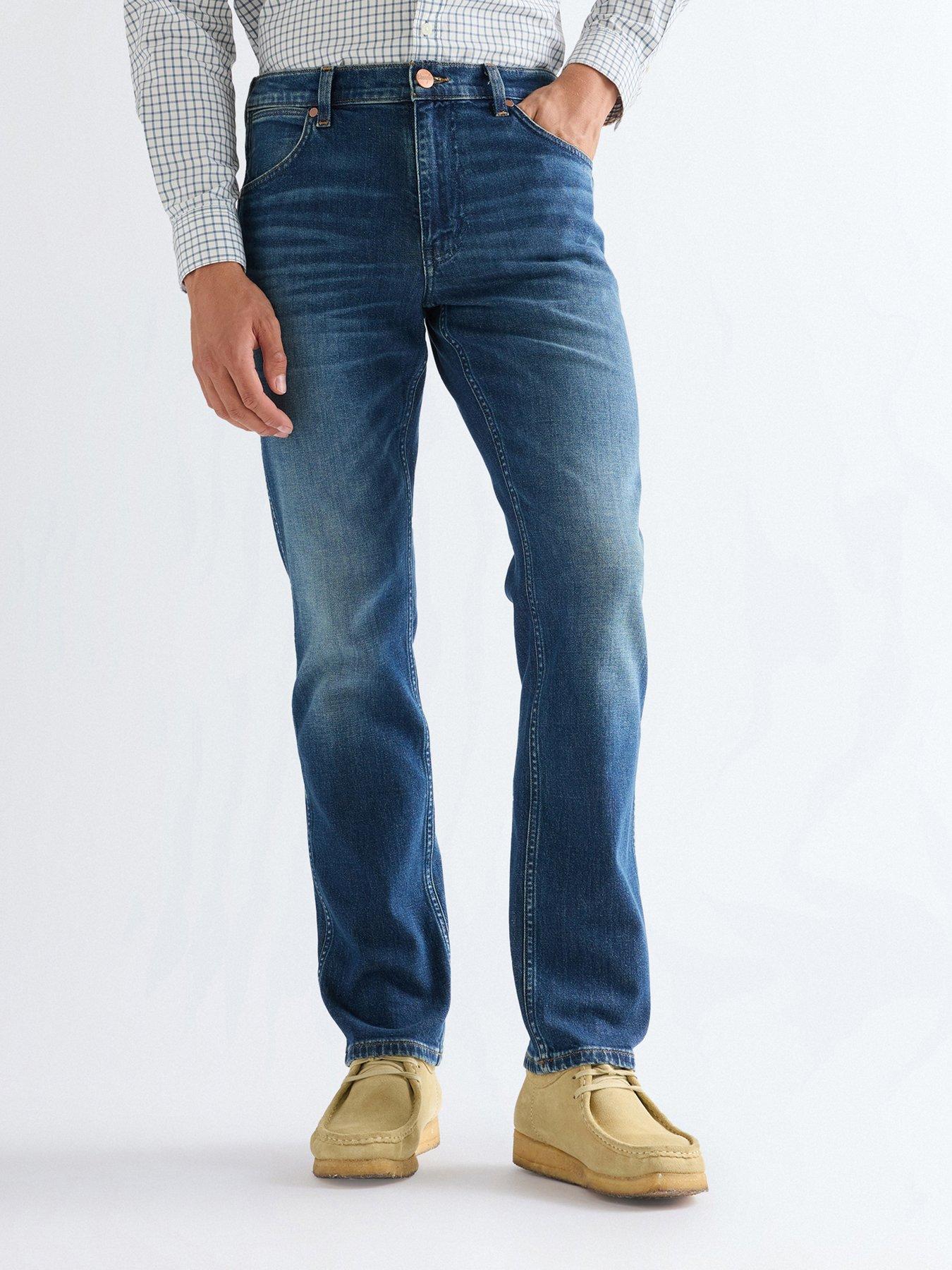 Wrangler Greensboro Regular Straight Jeans, Dark Blue, Size 34, Inside Leg Regular, Men