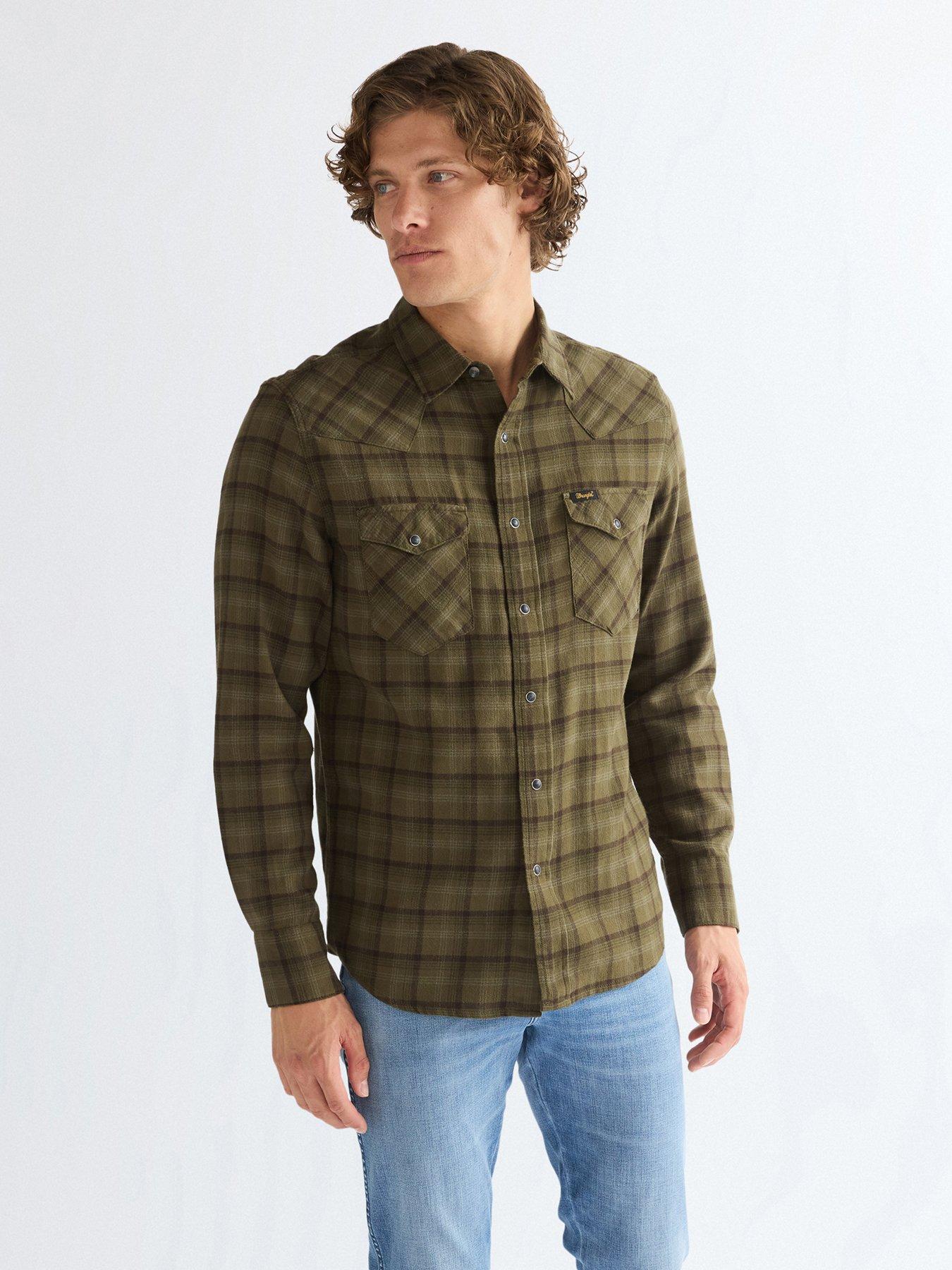 Wrangler Men's Western Check Long Sleeve Shirt, Green, Size 2Xl, Men