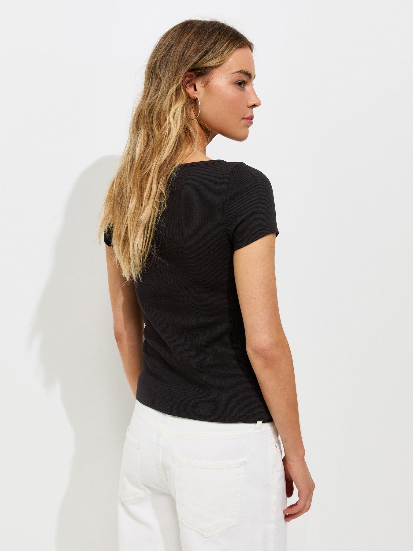 Image 2 of 5 of New Look Cotton Rich Button Through Baby Tee T-Shirt - Black