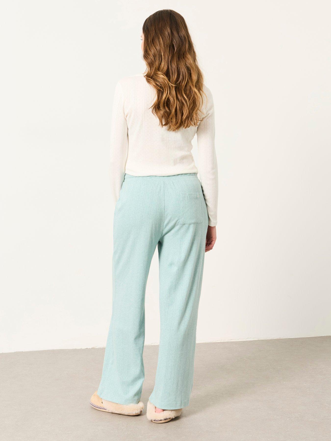 Image 2 of 7 of FatFace Womens Pointelle Drawcord Wide Leg Pyjama Bottoms - Light Green