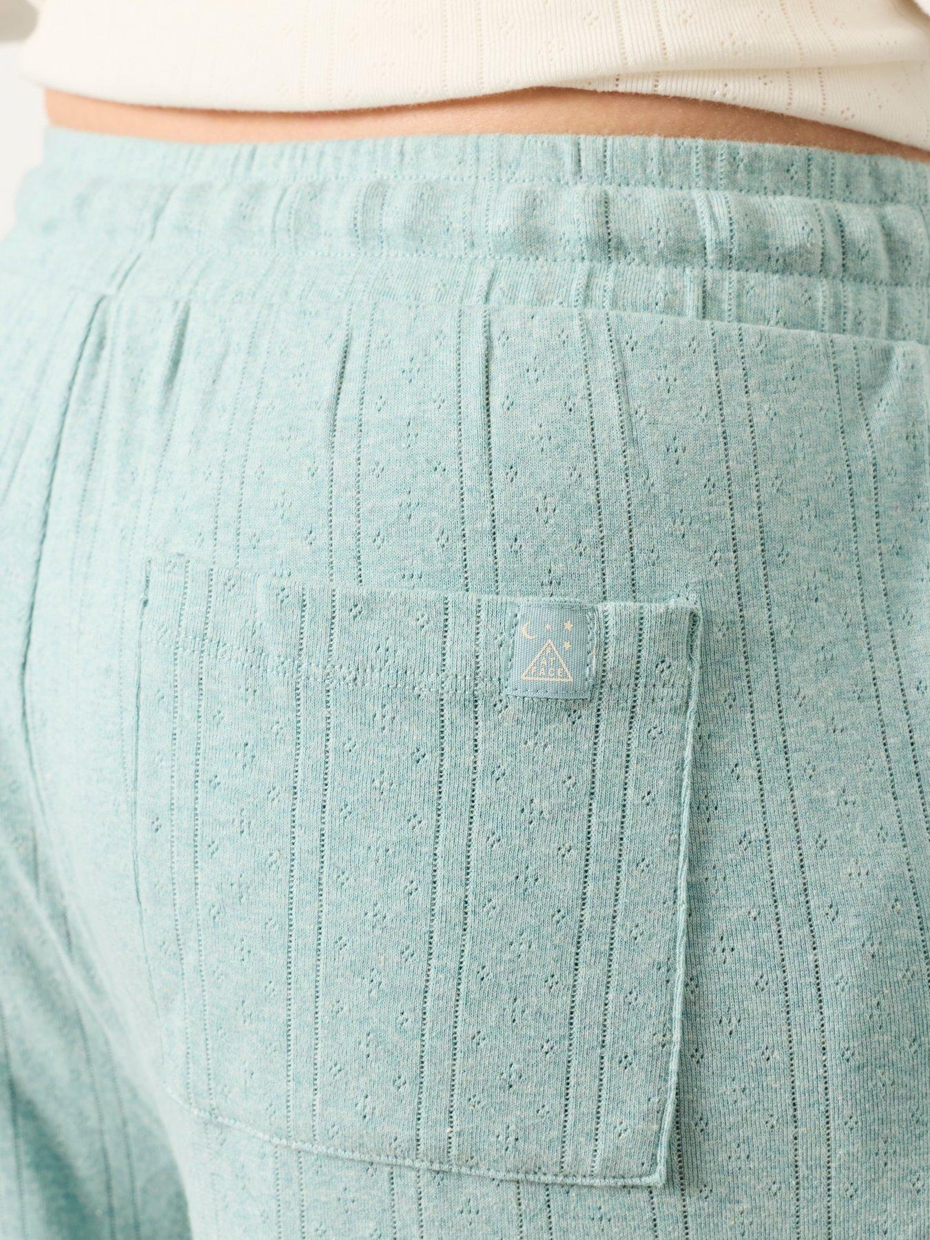 Image 4 of 7 of FatFace Womens Pointelle Drawcord Wide Leg Pyjama Bottoms - Light Green