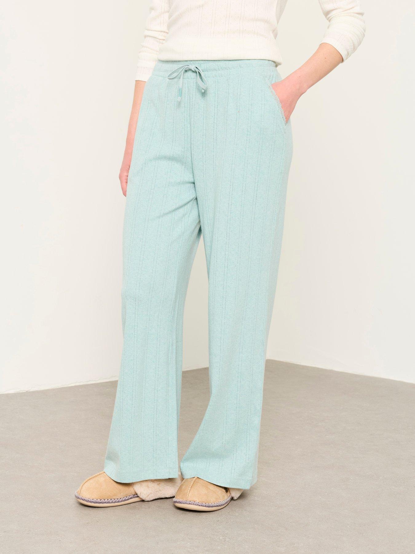 Image 5 of 7 of FatFace Womens Pointelle Drawcord Wide Leg Pyjama Bottoms - Light Green