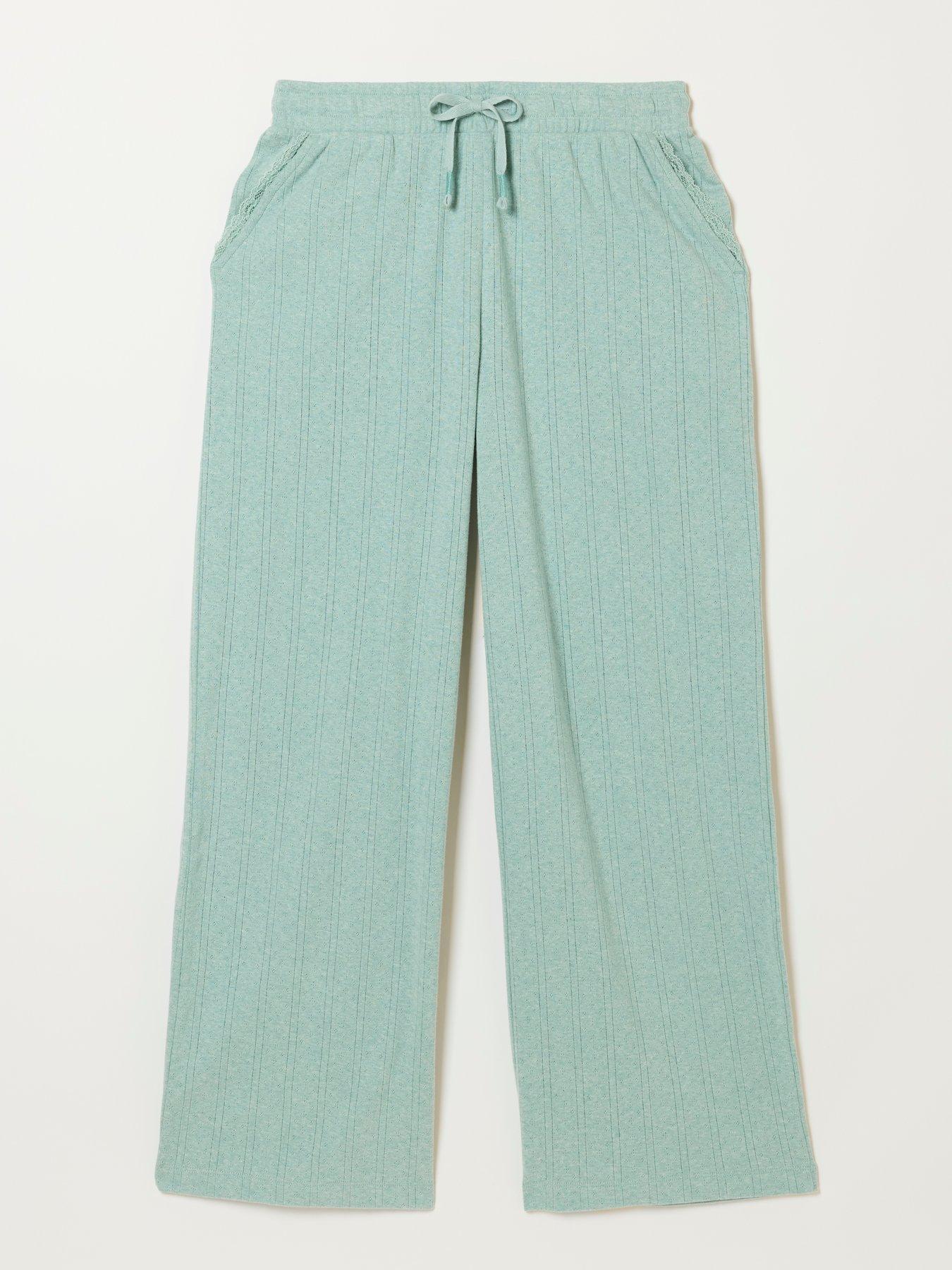 Image 7 of 7 of FatFace Womens Pointelle Drawcord Wide Leg Pyjama Bottoms - Light Green