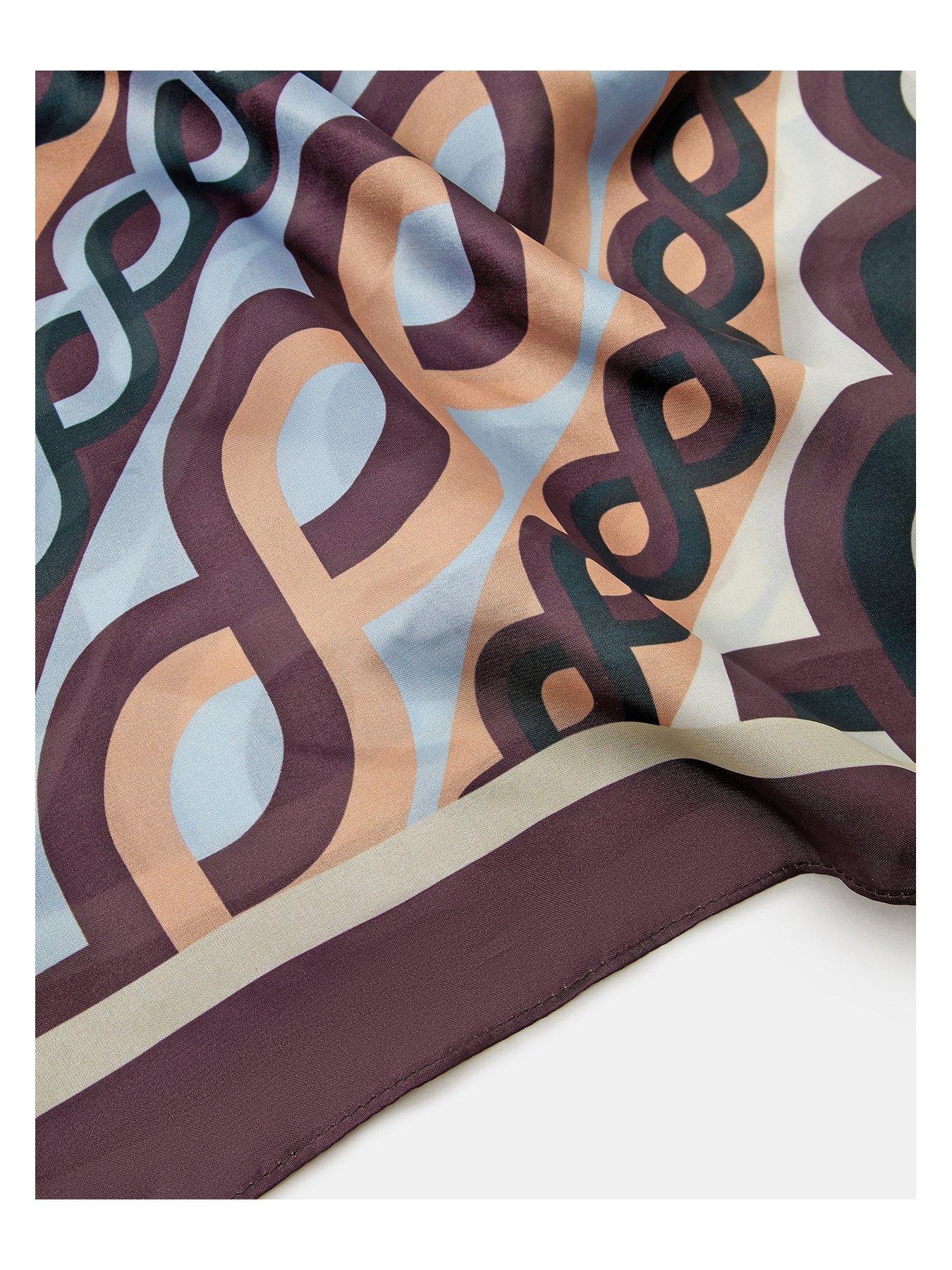 Image 3 of 3 of Accessorize Multi Link Print Satin Square Scarf - Multi