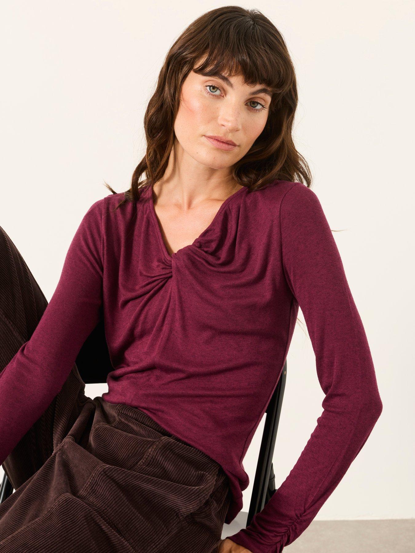 Image 1 of 6 of FatFace Womens Twist Front Long Sleeve T-Shirt - Purple