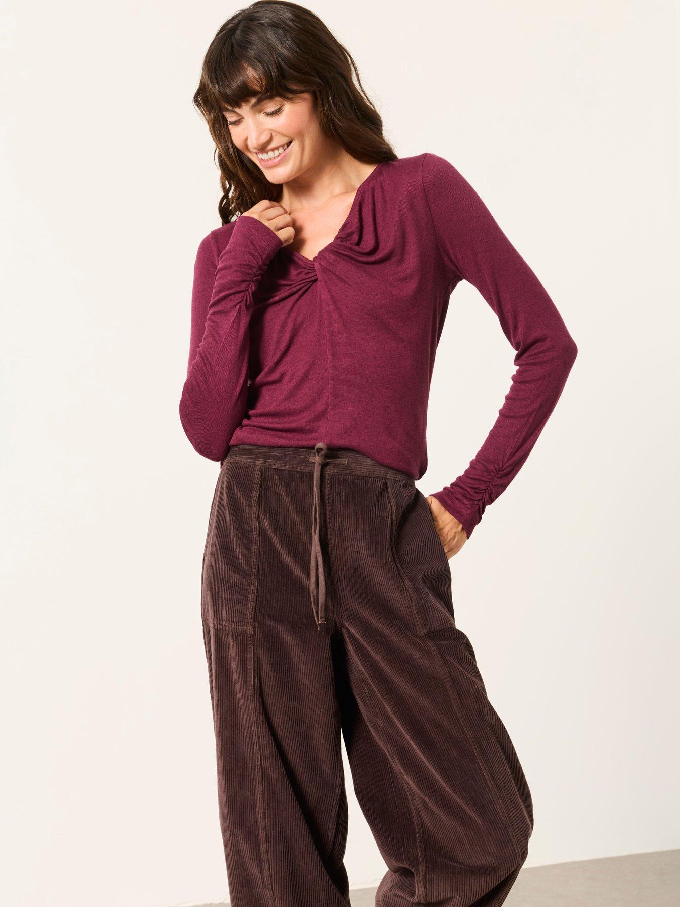 Image 3 of 6 of FatFace Womens Twist Front Long Sleeve T-Shirt - Purple