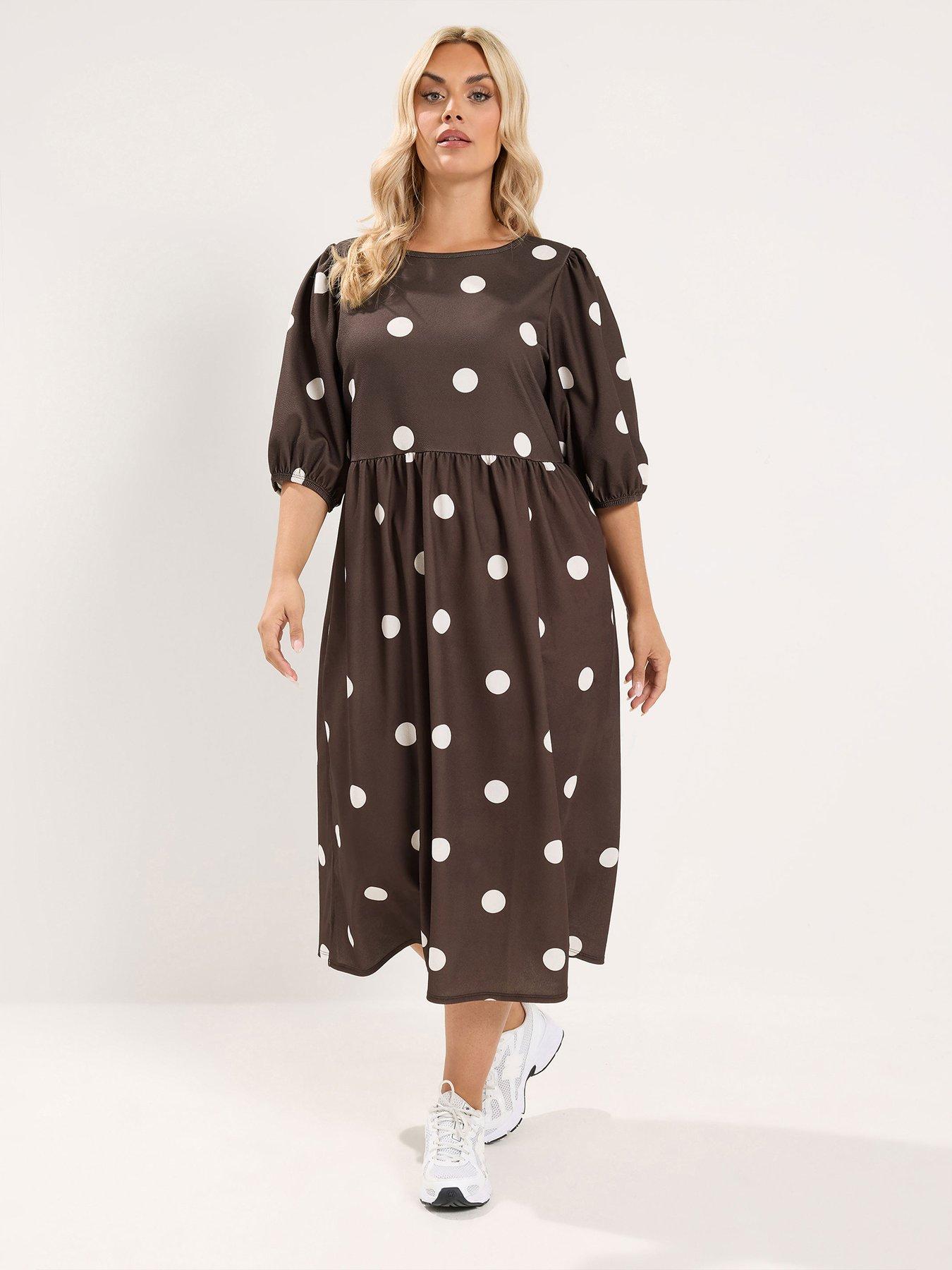 Image 1 of 4 of Yours Curve Polka Dot Maxi Dress - Brown