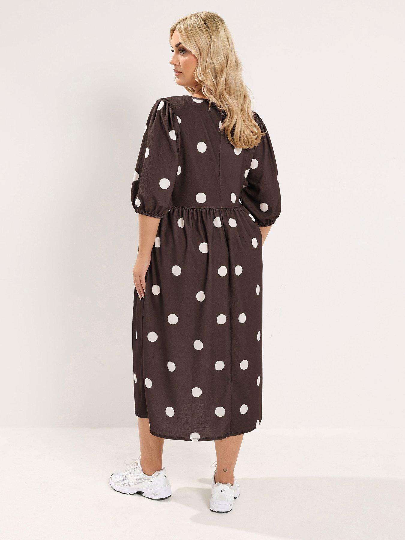 Image 2 of 4 of Yours Curve Polka Dot Maxi Dress - Brown