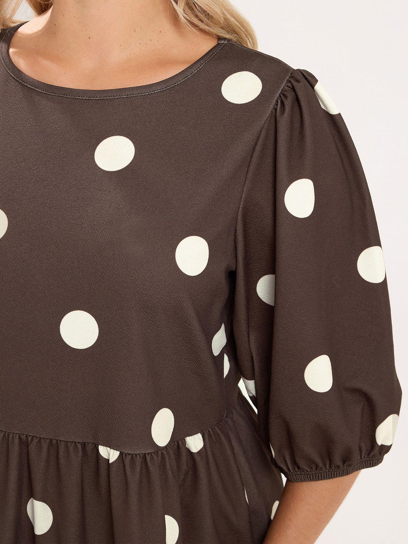 Image 4 of 4 of Yours Curve Polka Dot Maxi Dress - Brown