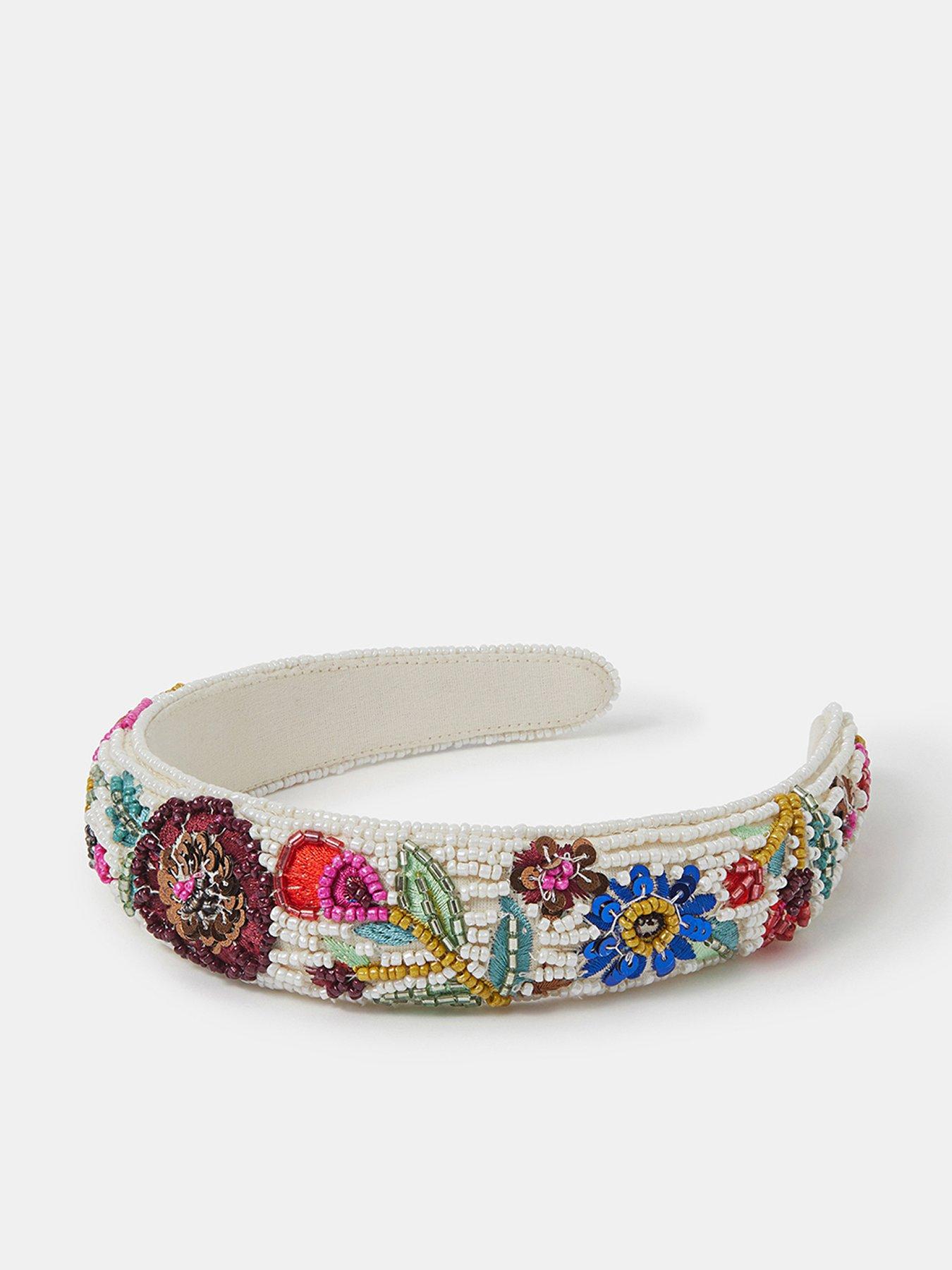 Accessorize Beaded Floral Headband - Cream