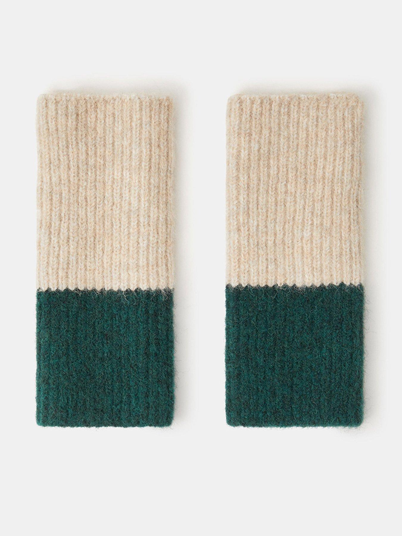 Image 1 of 2 of Accessorize Colour Block Fingerless Knit Gloves - Cream