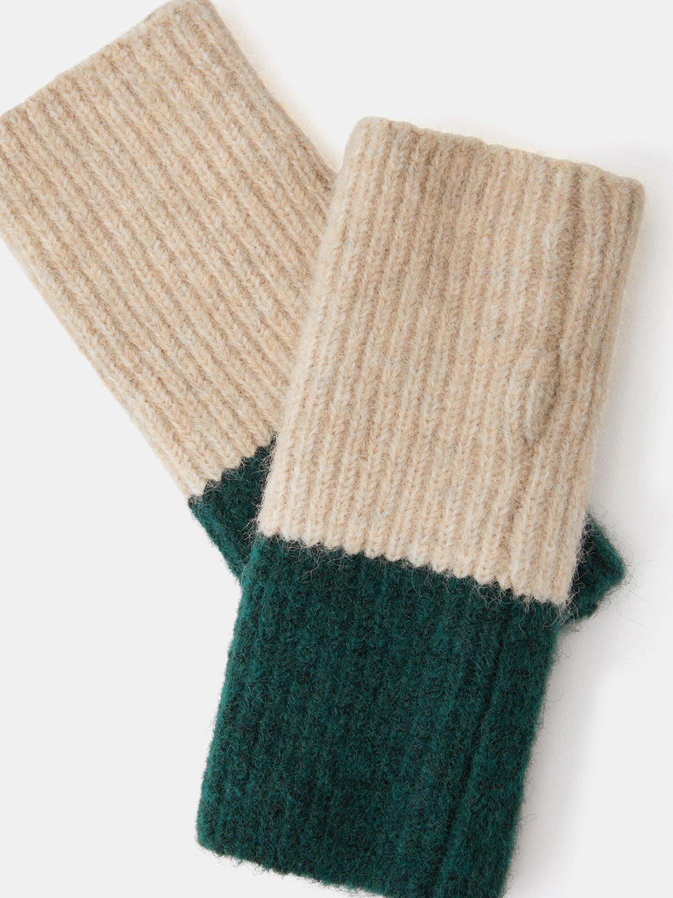 Image 2 of 2 of Accessorize Colour Block Fingerless Knit Gloves - Cream