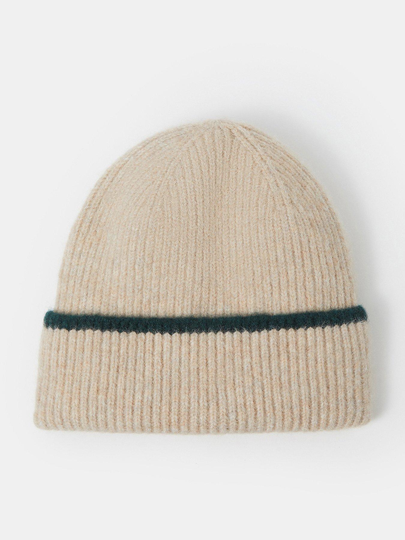 Image 1 of 3 of Accessorize Womens Green Edge Rib Knit Beanie - Cream